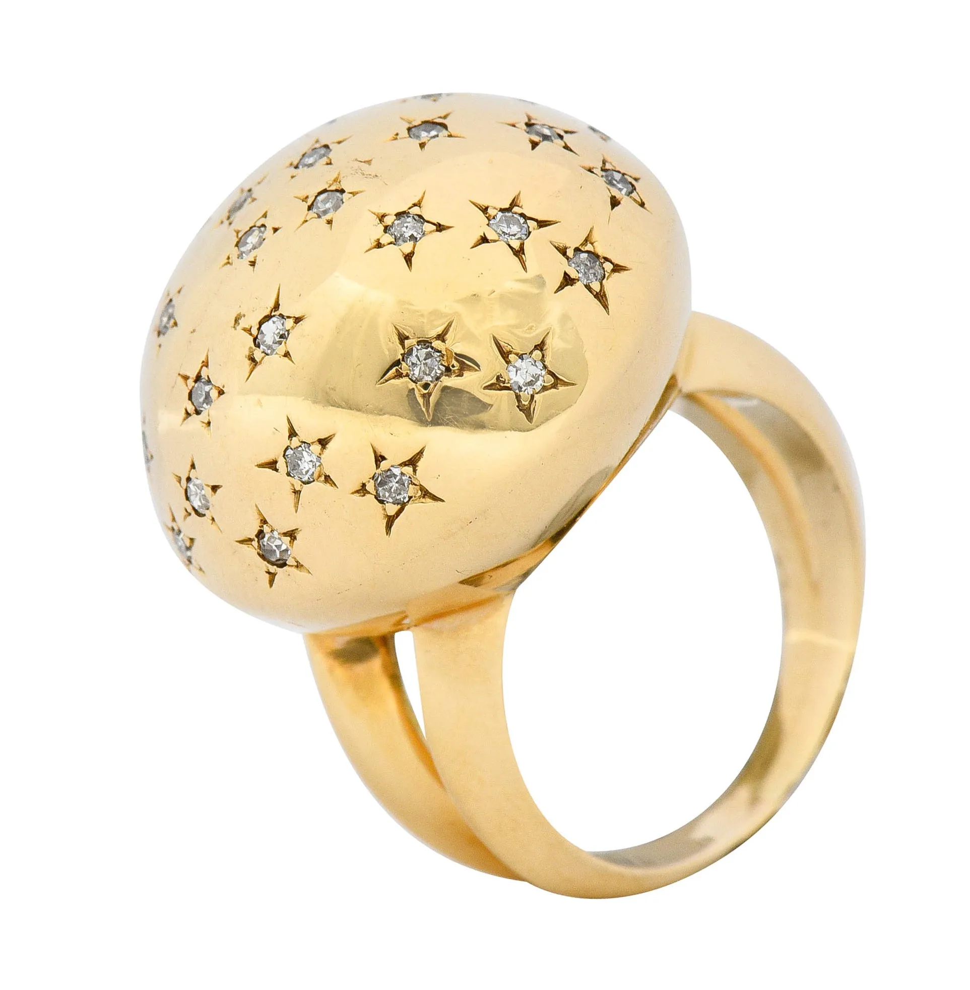 1940's Retro 0.75 CTW Diamond 14 Karat Gold Dome Ring