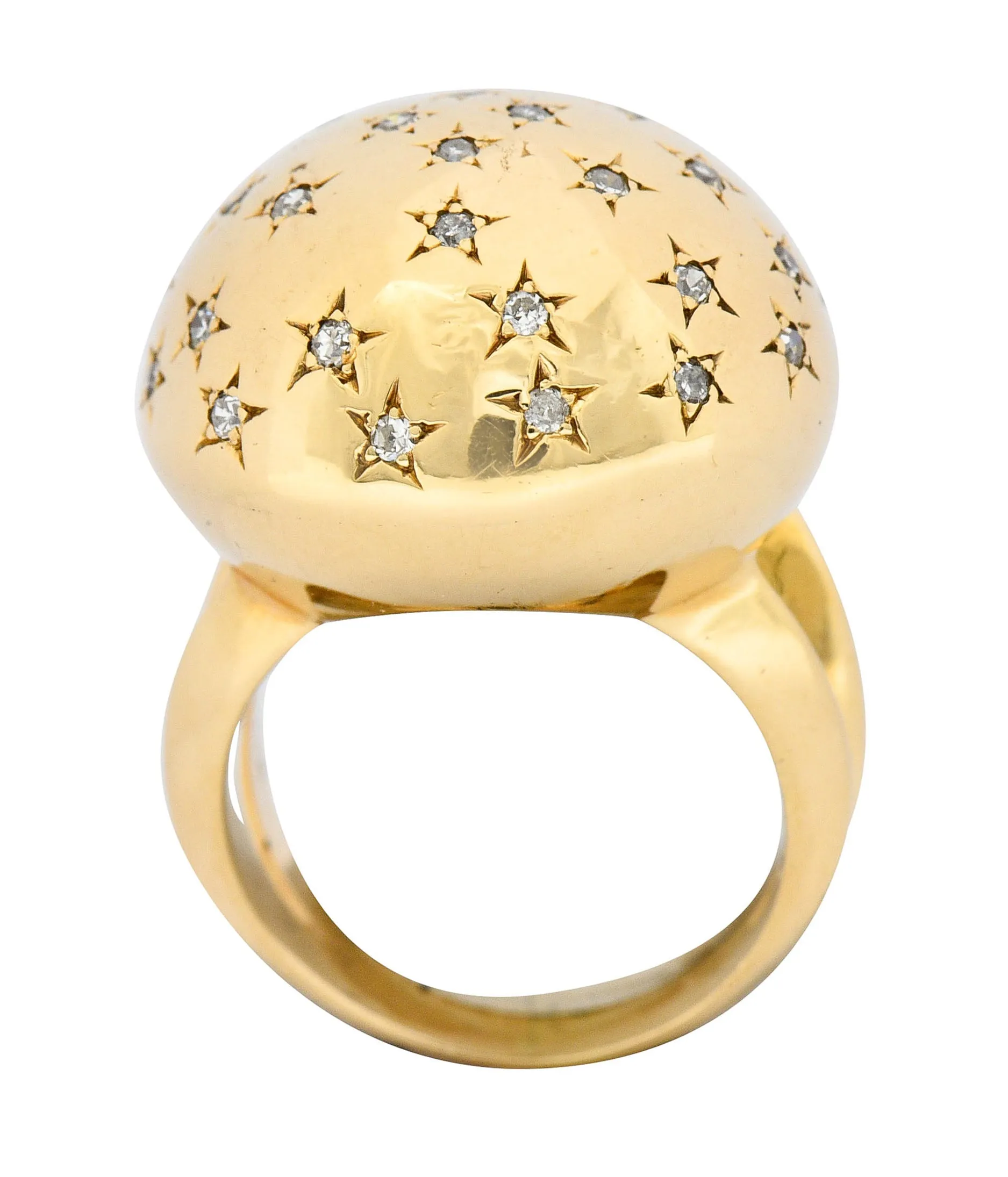 1940's Retro 0.75 CTW Diamond 14 Karat Gold Dome Ring