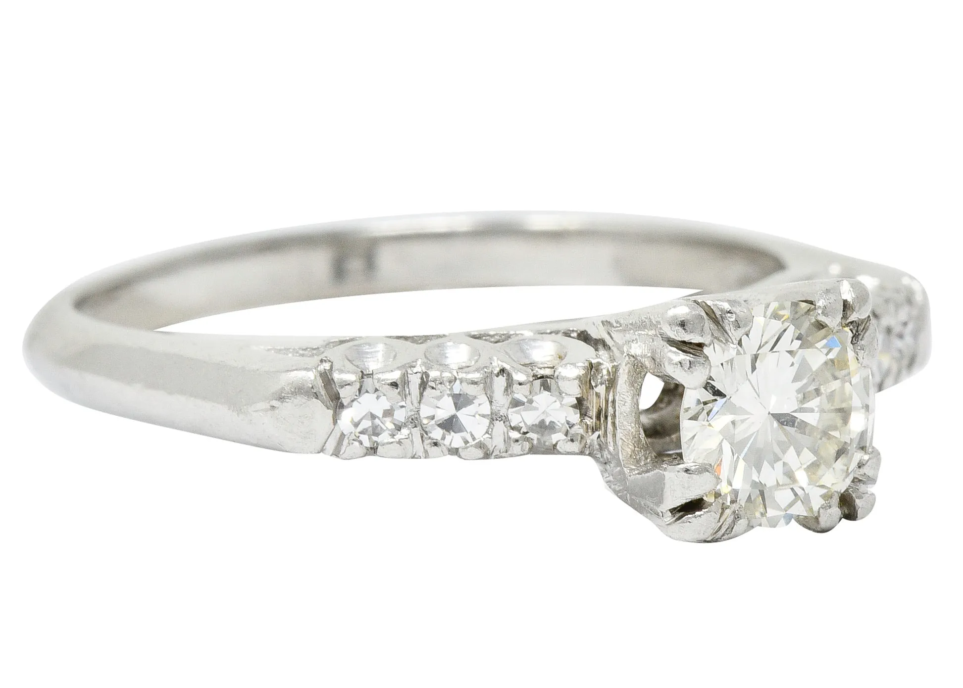 1940's Retro 0.78 CTW Diamond Platinum Fishtail Engagement Ring