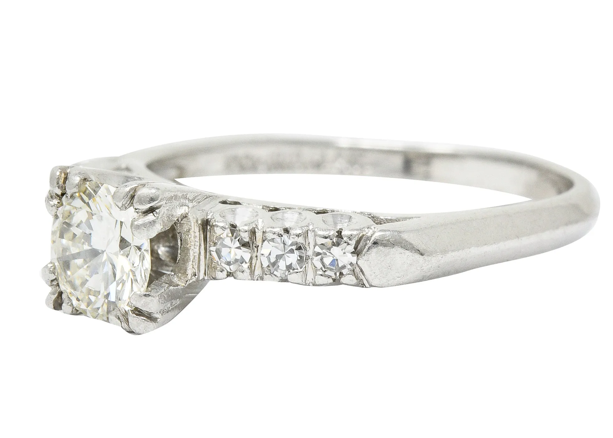 1940's Retro 0.78 CTW Diamond Platinum Fishtail Engagement Ring