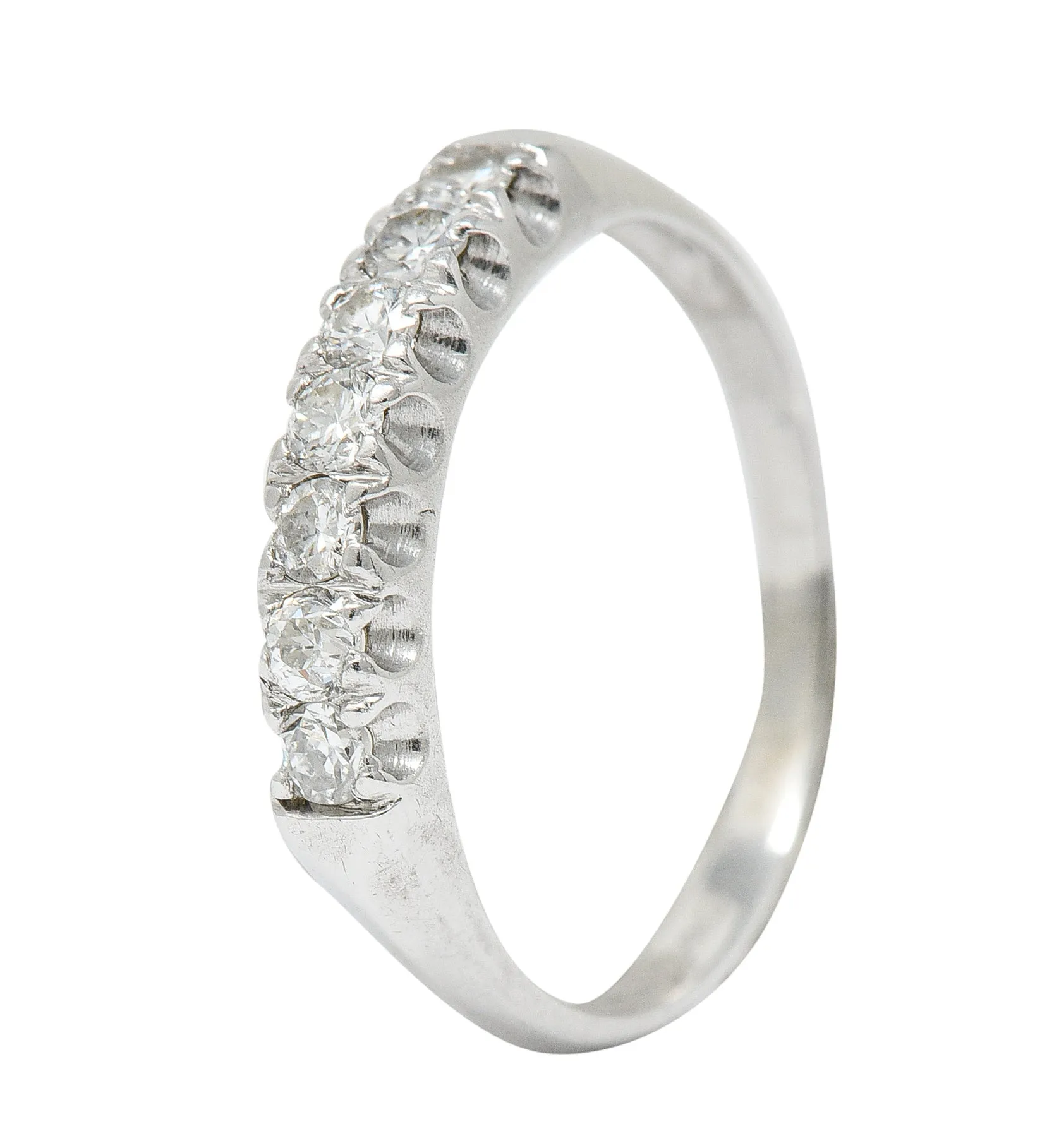 1940's Retro Diamond Platinum Fishtail Band Ring