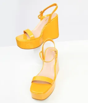 1970s Mustard Yellow Leatherette Platform Sandal Wedge