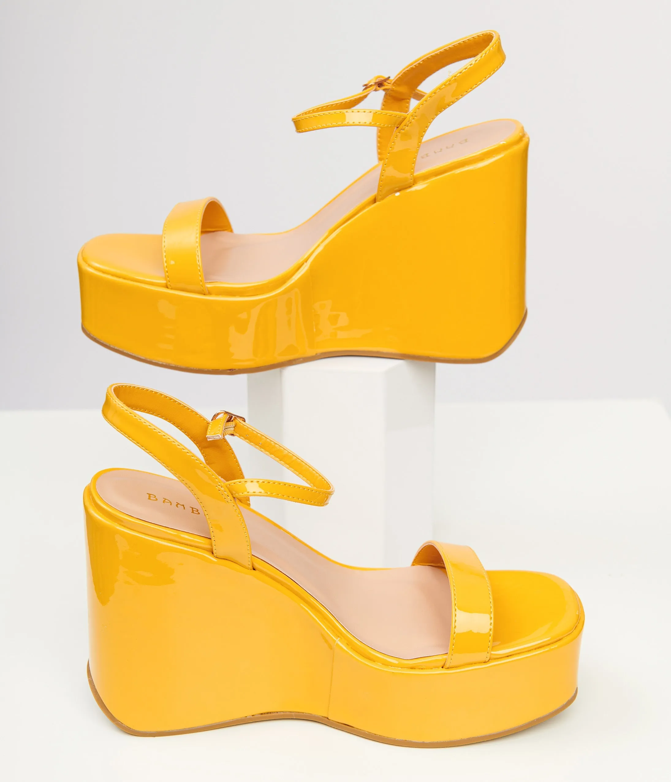 1970s Mustard Yellow Leatherette Platform Sandal Wedge