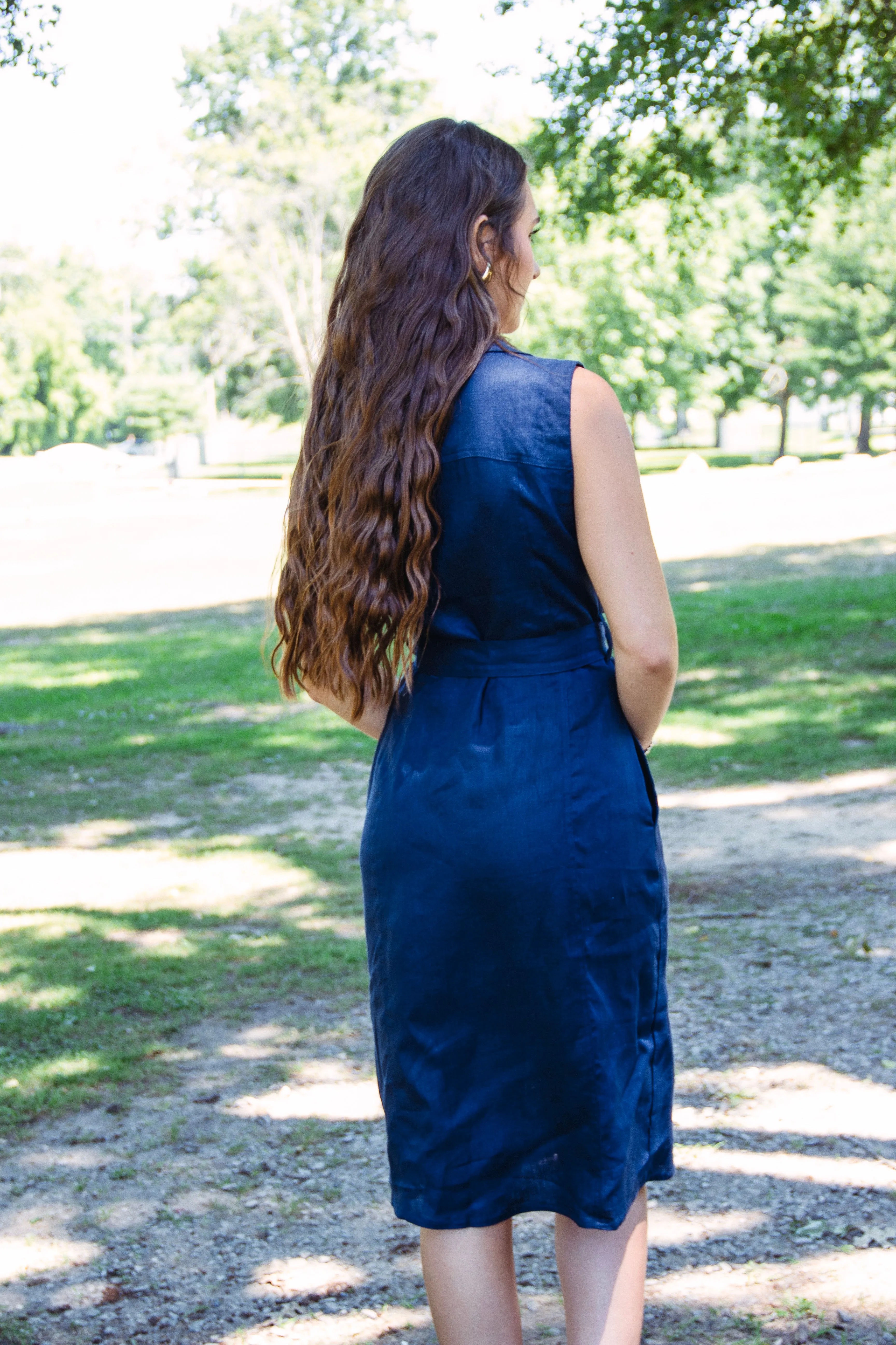 Ahoy There Navy Linen Midi Dress