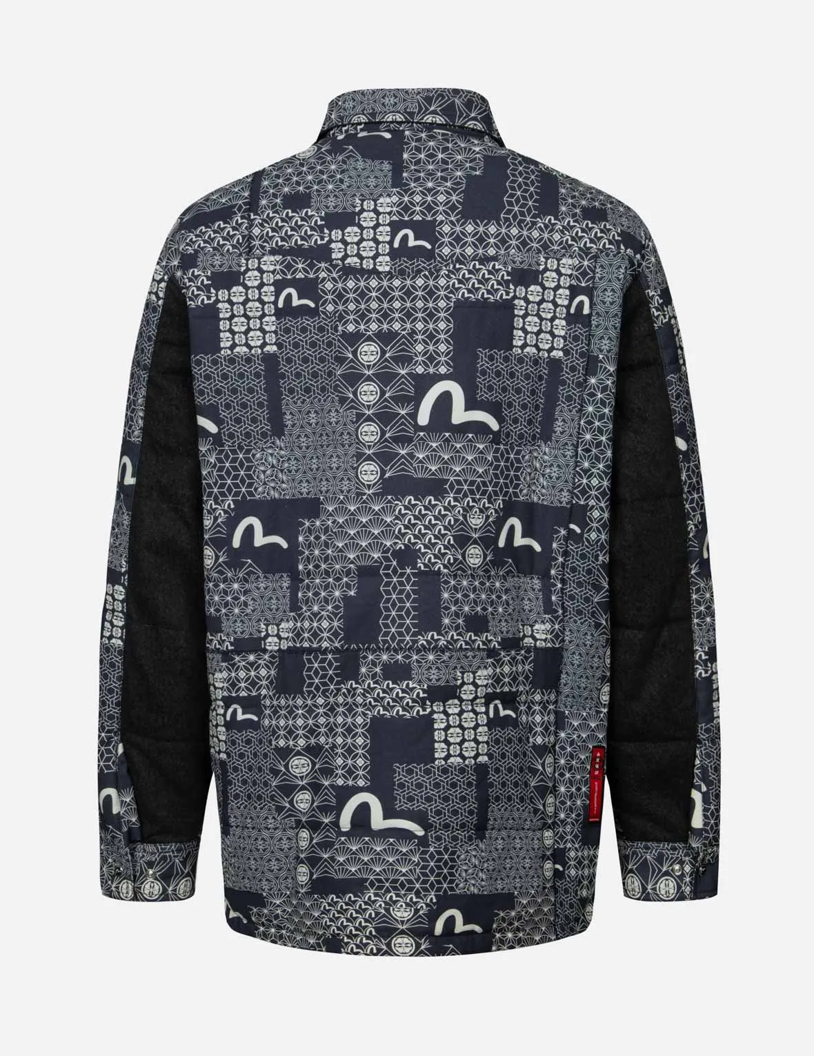 Allover Seagull and Kamon Print Loose Fit Padded Shirt Jacket