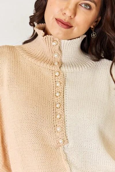 Anna Pearl Detail Contrast Turtleneck Sweater