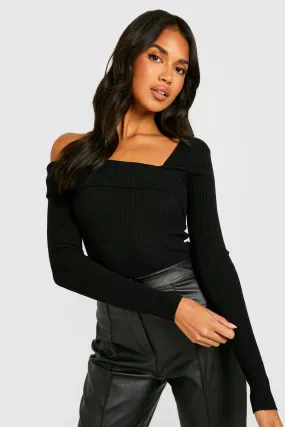 Asymmetric Neckline Rib Knitted Sweater