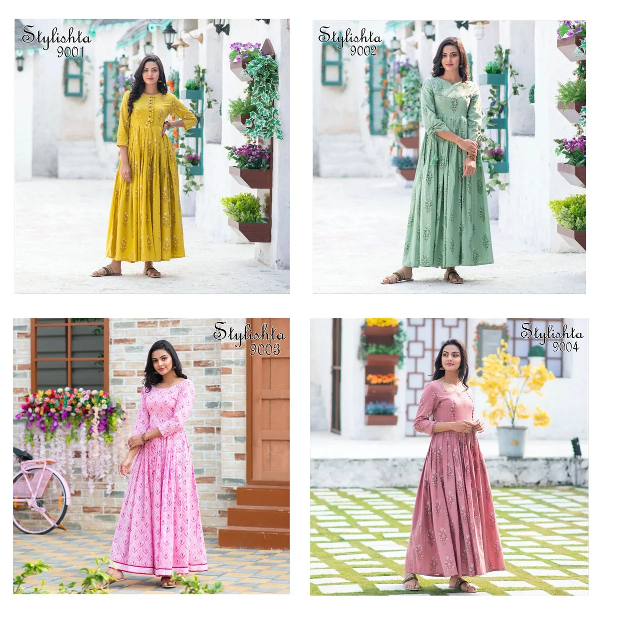 Bandhani Palace Presents Stylishta Vol 9 Maslin Fancy Designer Gown Type Kurtis Collection