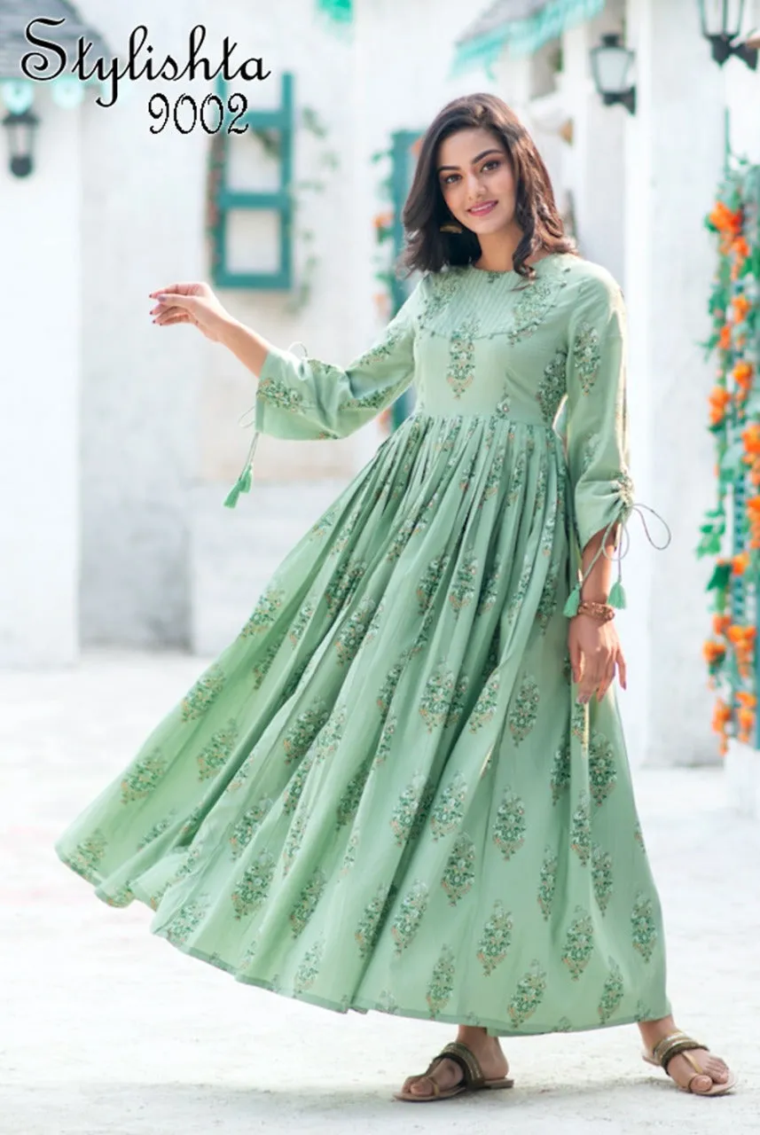 Bandhani Palace Presents Stylishta Vol 9 Maslin Fancy Designer Gown Type Kurtis Collection