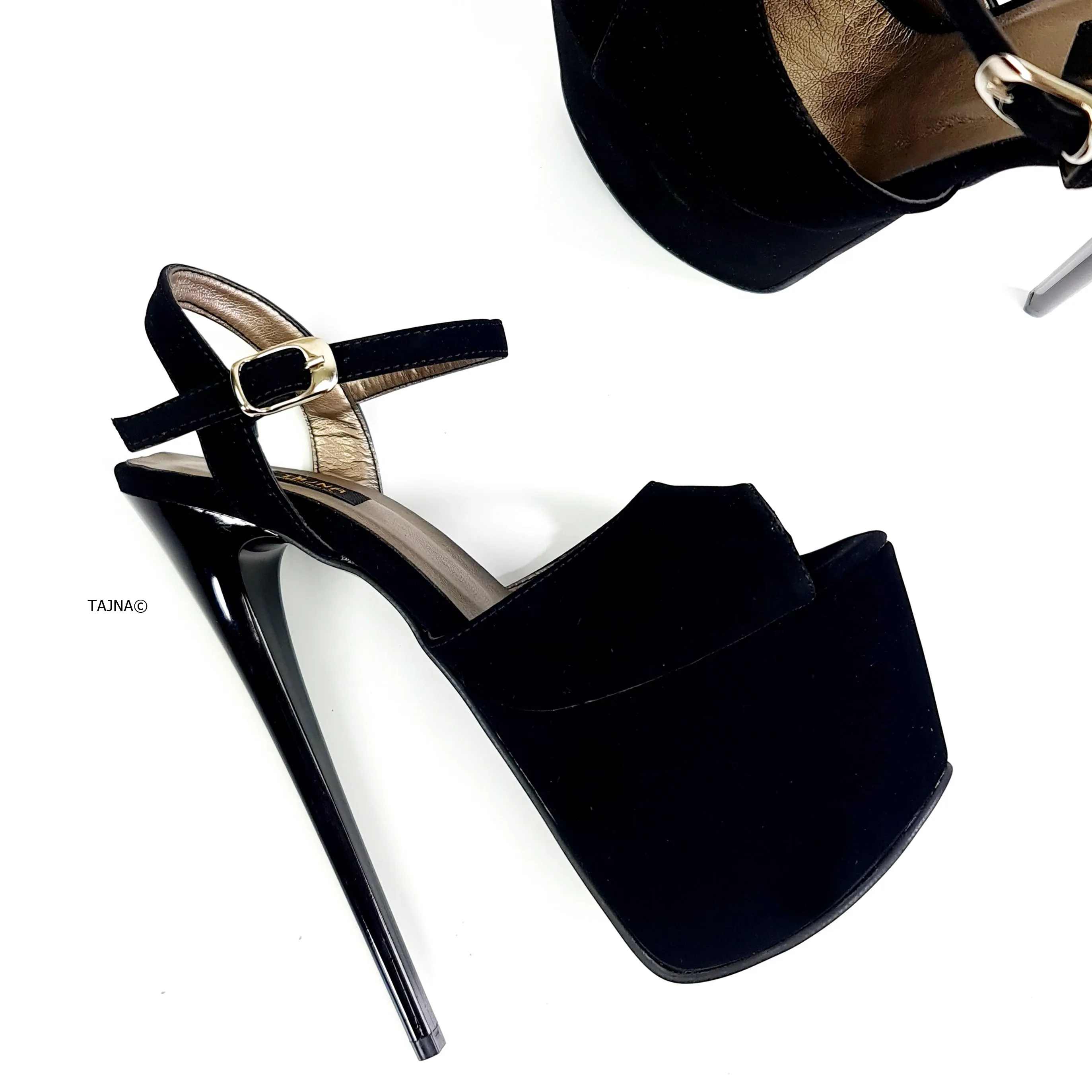 Black Suede Pencil High Heel Sandals