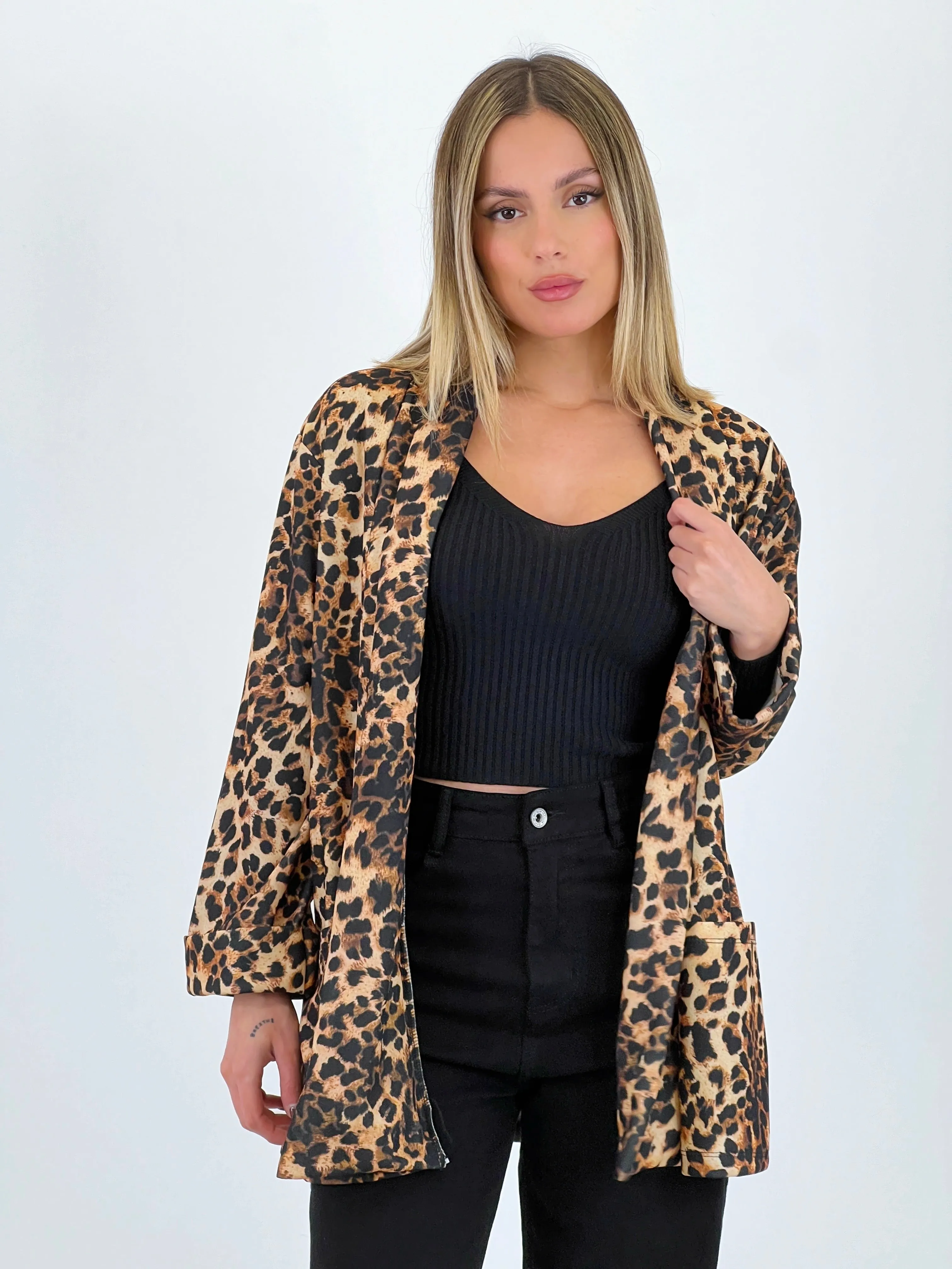 Blazer bolsillos animal print