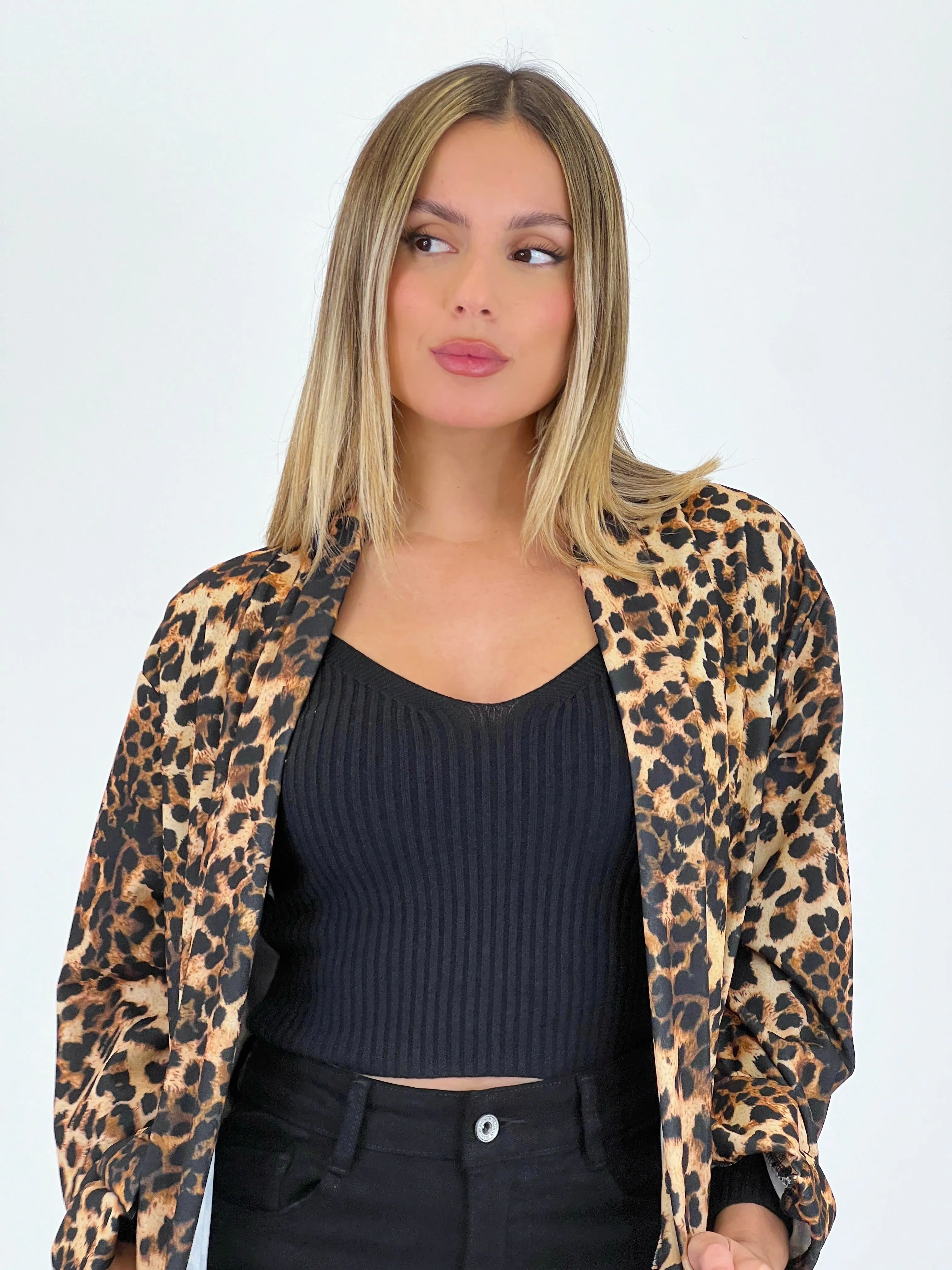 Blazer bolsillos animal print