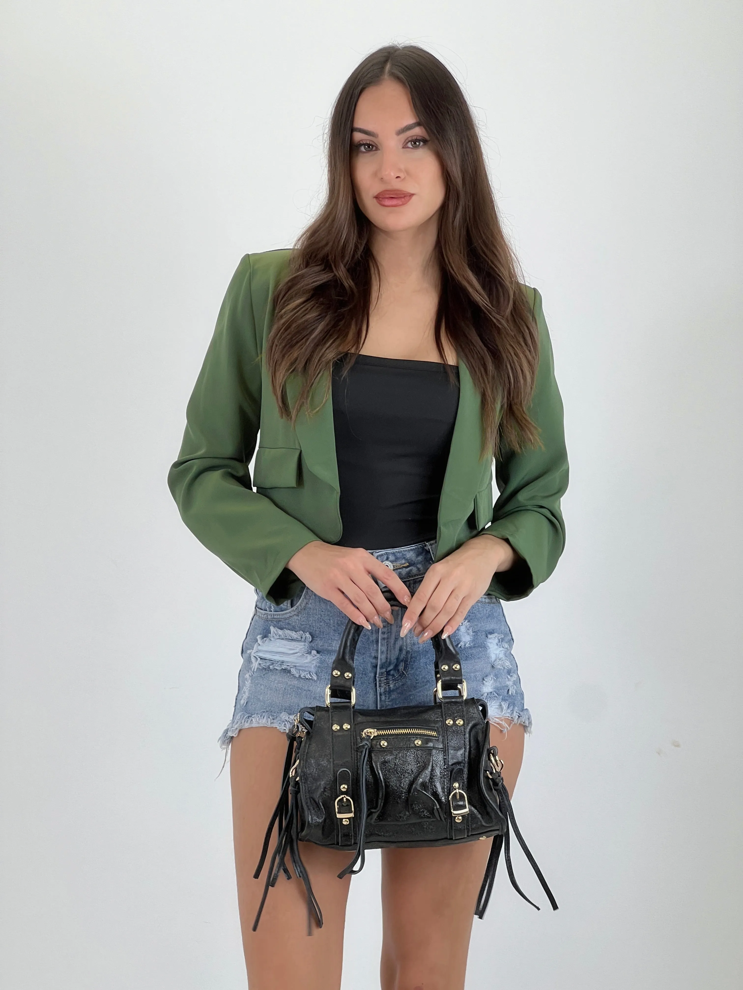 Blazer cropped bolsillos