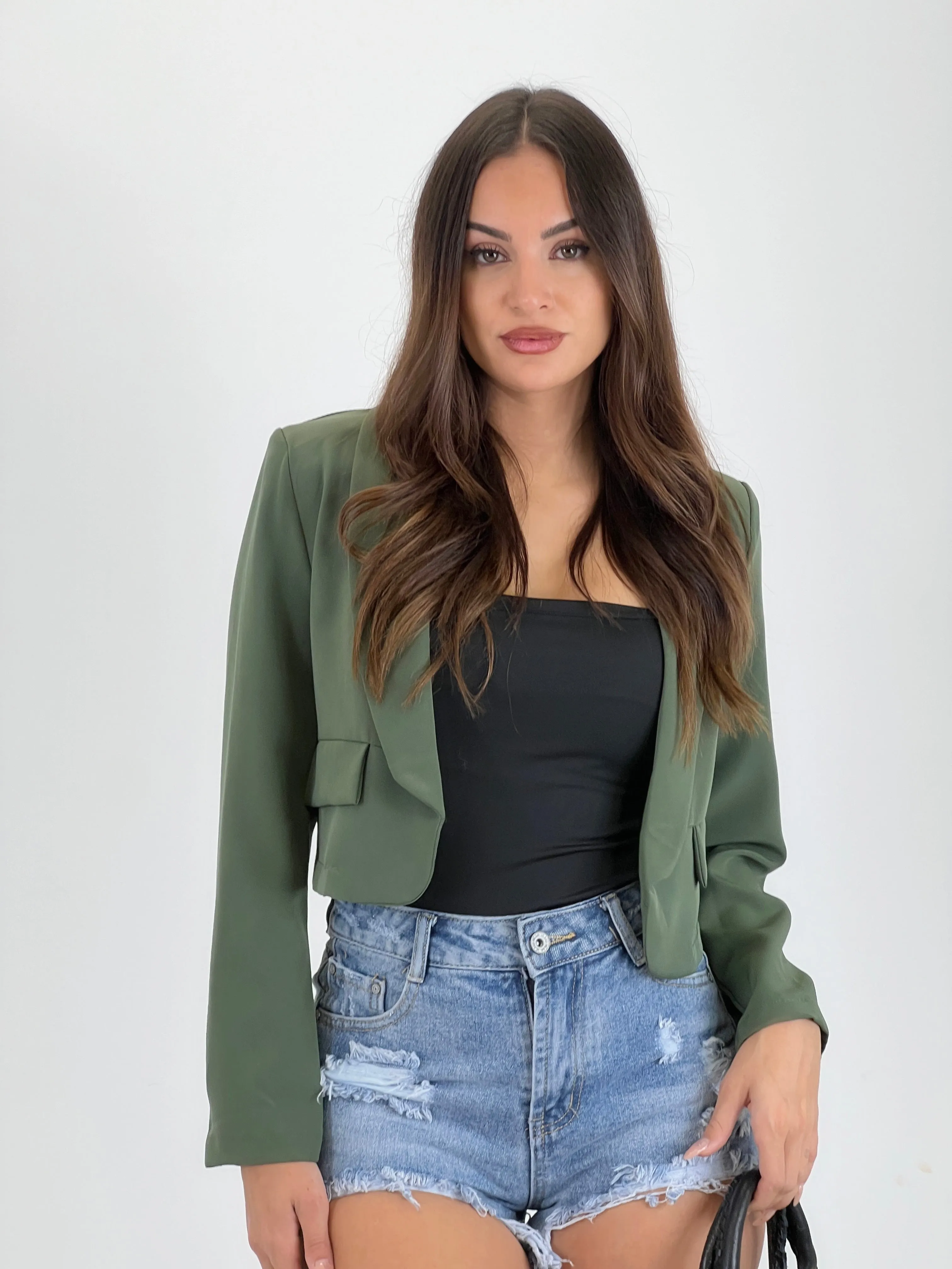 Blazer cropped bolsillos