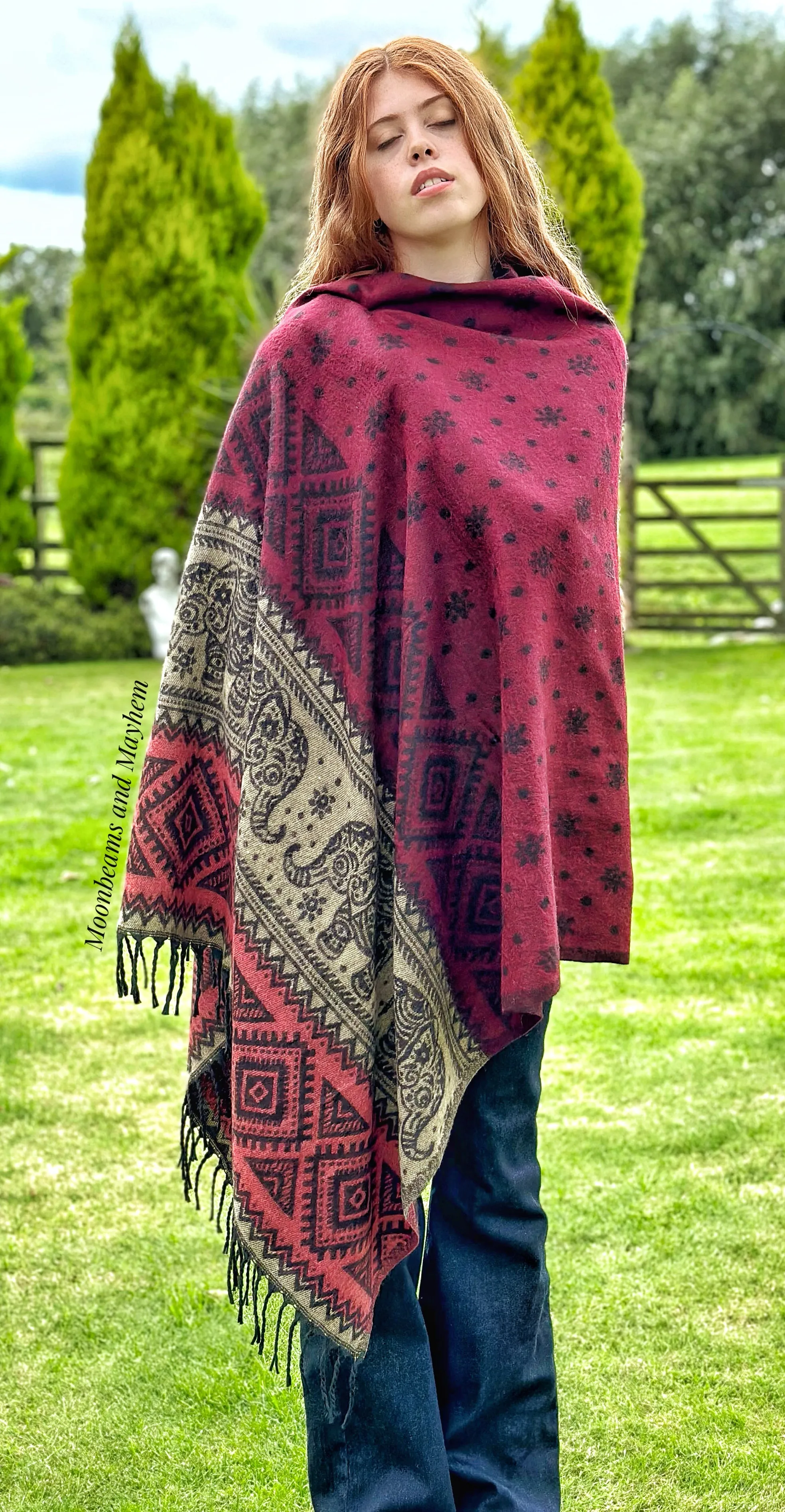 BORDEAUX INDIAN ELEPHANT BLANKET SHAWL