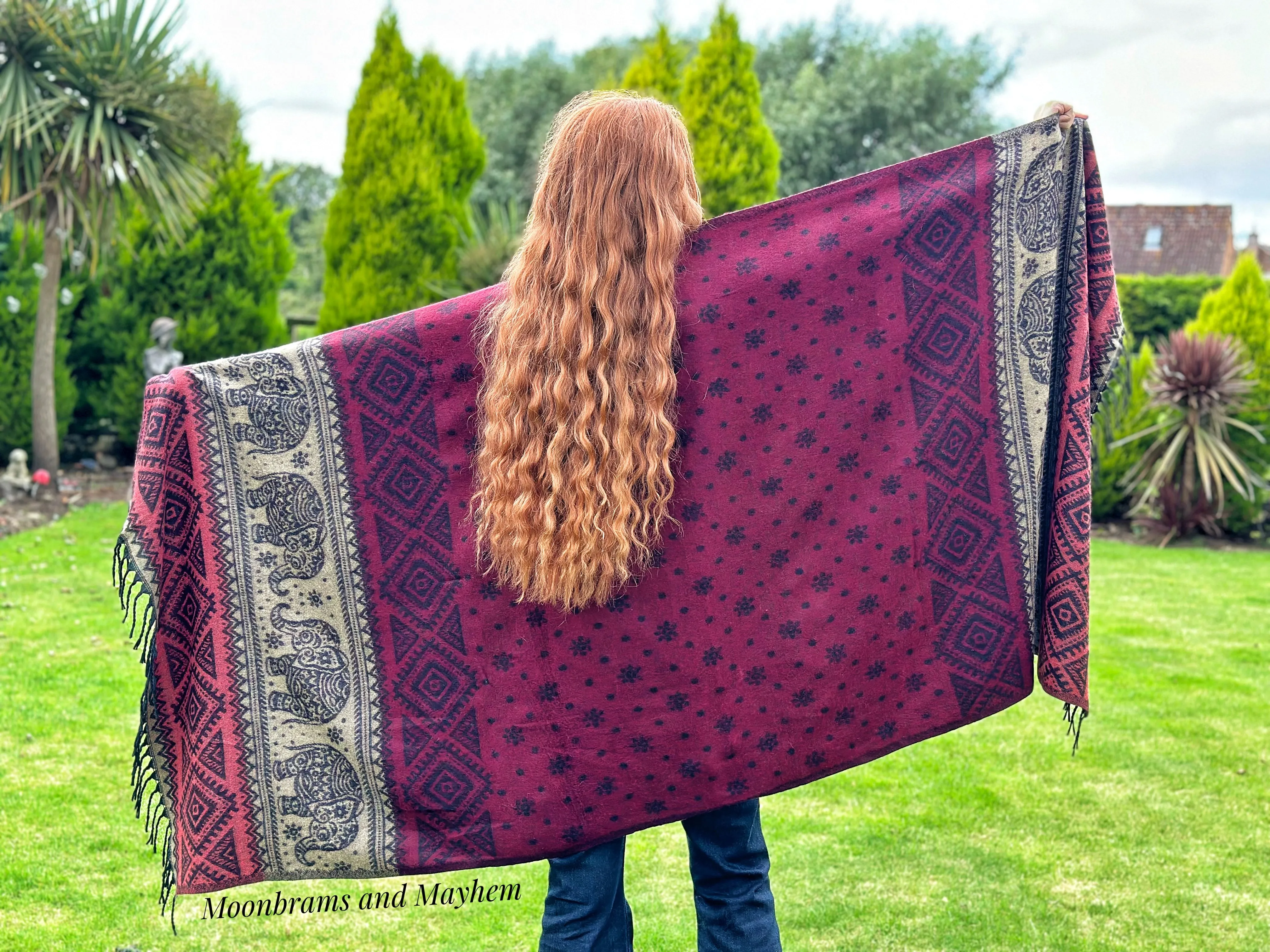 BORDEAUX INDIAN ELEPHANT BLANKET SHAWL