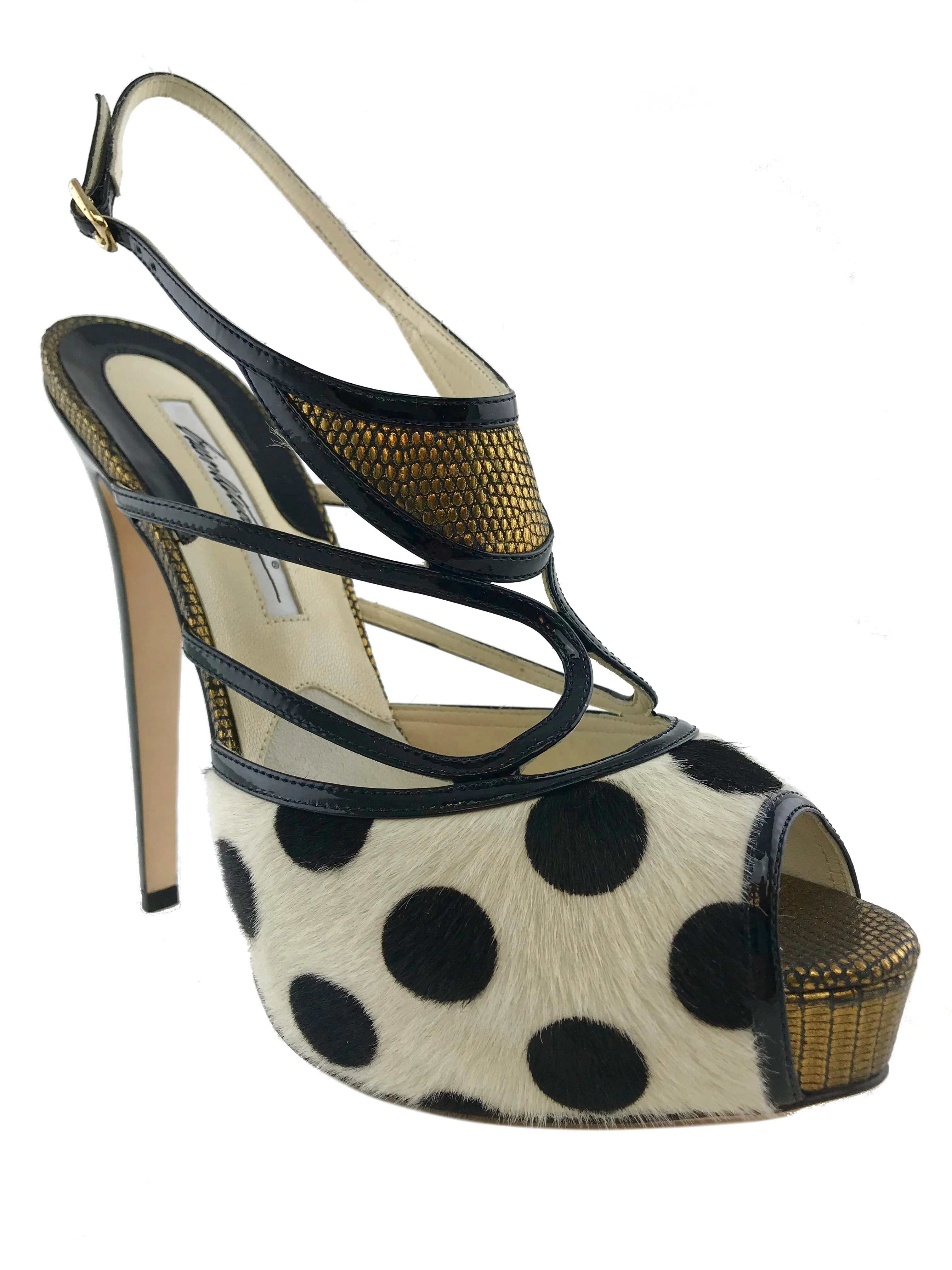 Brian Atwood Aura Polka-Dot Calf Hair Sandals Size 9.5