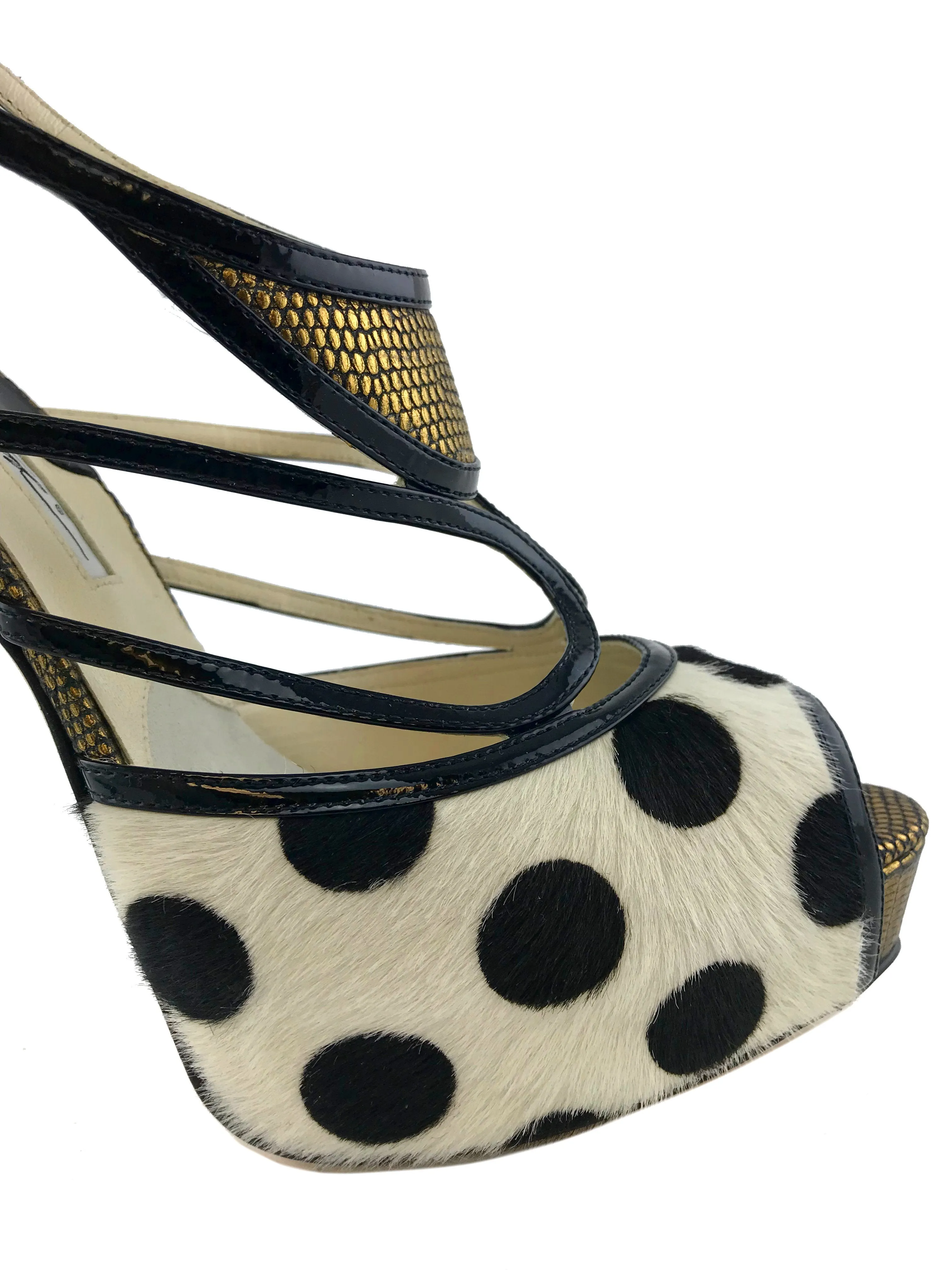 Brian Atwood Aura Polka-Dot Calf Hair Sandals Size 9.5