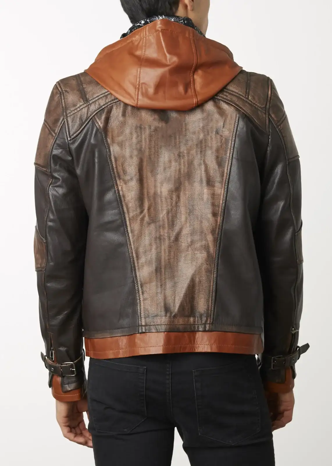 Buy Mens Arkham Knight Brown Hood Leather Jacket | LucaJackets