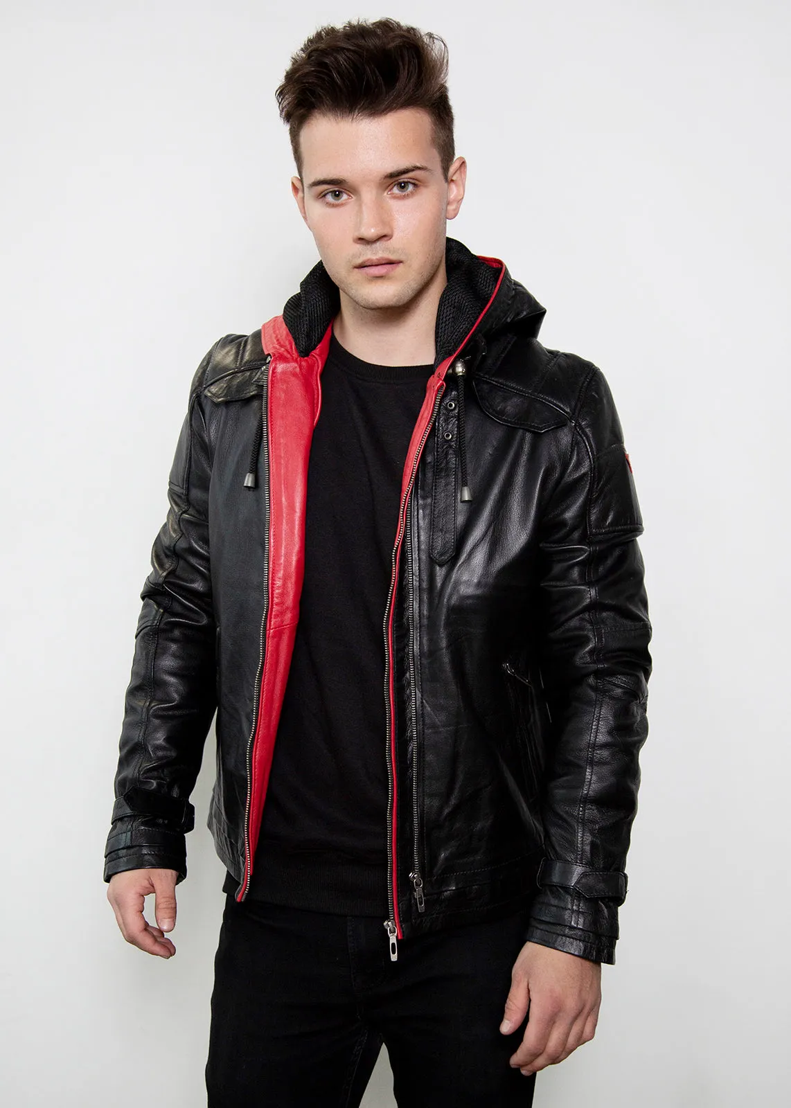 Buy Mens Black Arkham Knight Red Hood Leather Jacket Limited Edition | LucaJackets