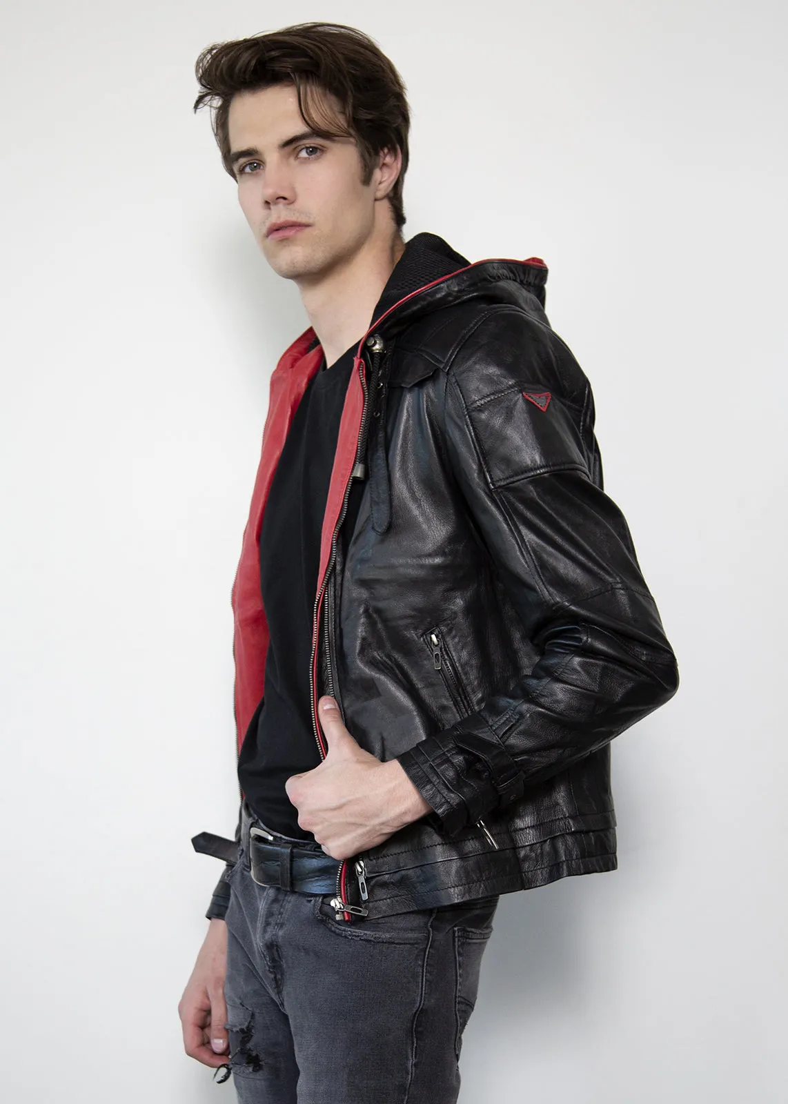 Buy Mens Black Arkham Knight Red Hood Leather Jacket Limited Edition | LucaJackets