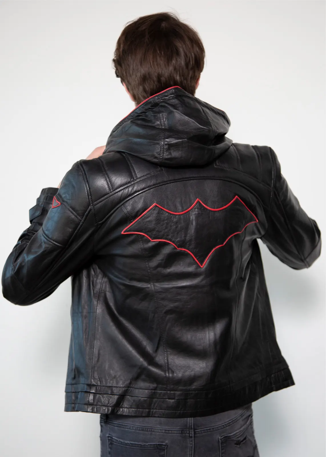 Buy Mens Black Arkham Knight Red Hood Leather Jacket Limited Edition | LucaJackets