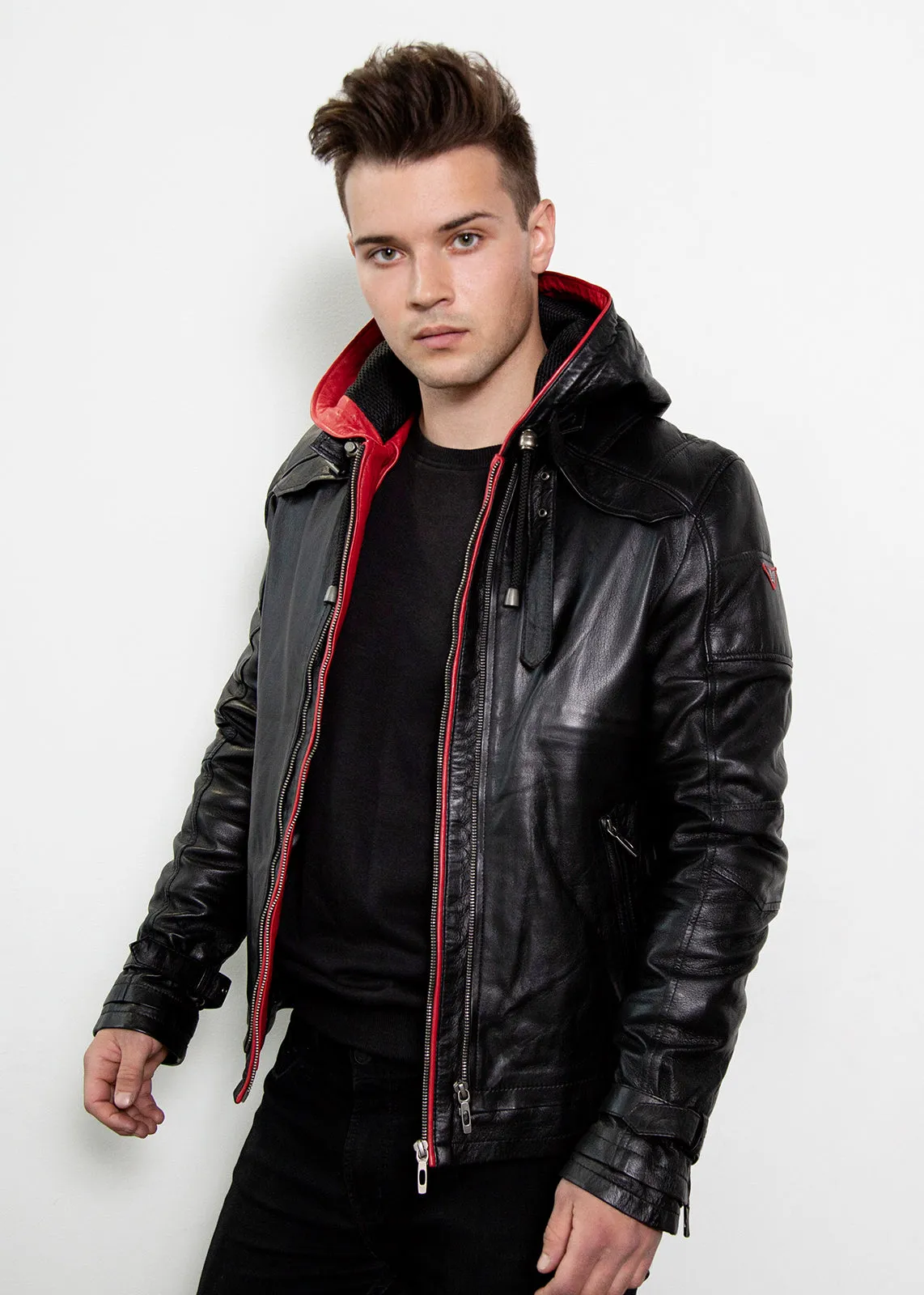 Buy Mens Black Arkham Knight Red Hood Leather Jacket Limited Edition | LucaJackets