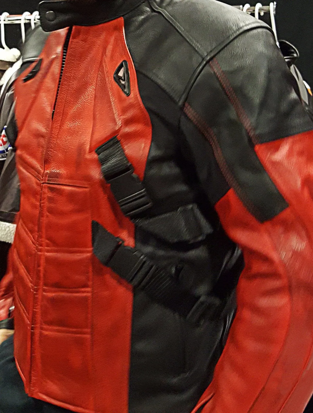 Buy Mens Deadpool Leather Motorcycle Jacket Red & Black + Inserts