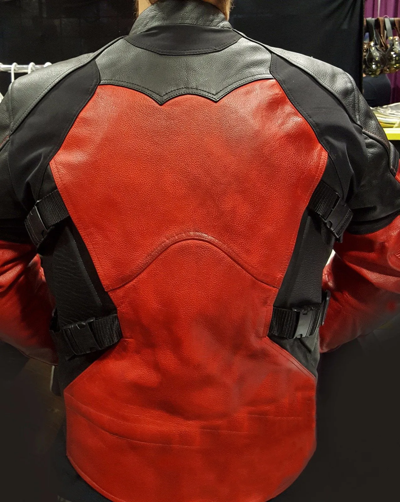 Buy Mens Deadpool Leather Motorcycle Jacket Red & Black + Inserts