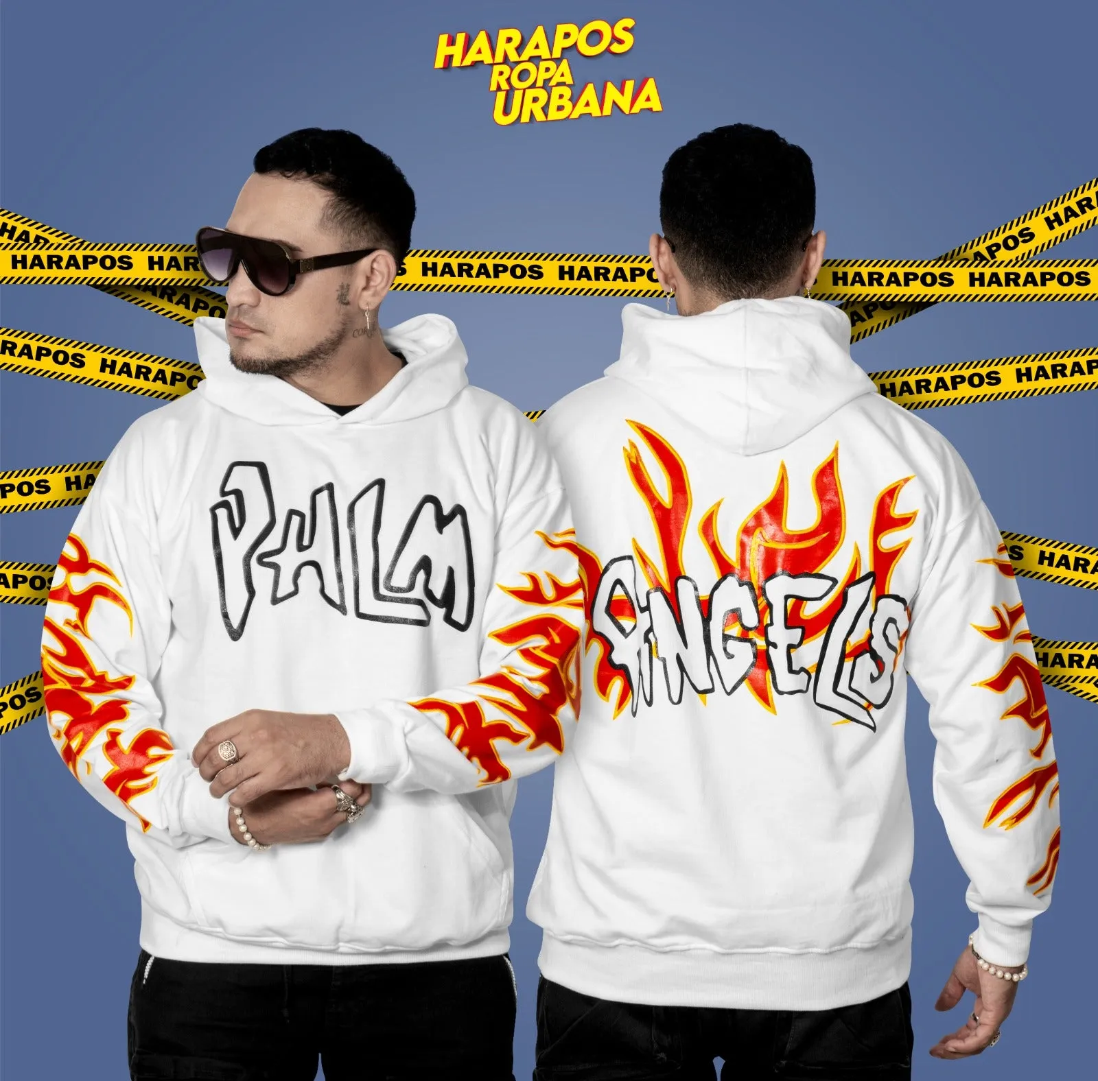 Canguro palm angels blanco detalle fuego atras