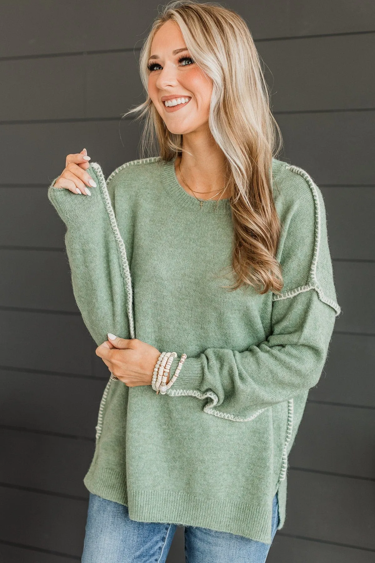 Can't Change My Mind Knit Sweater- Sage