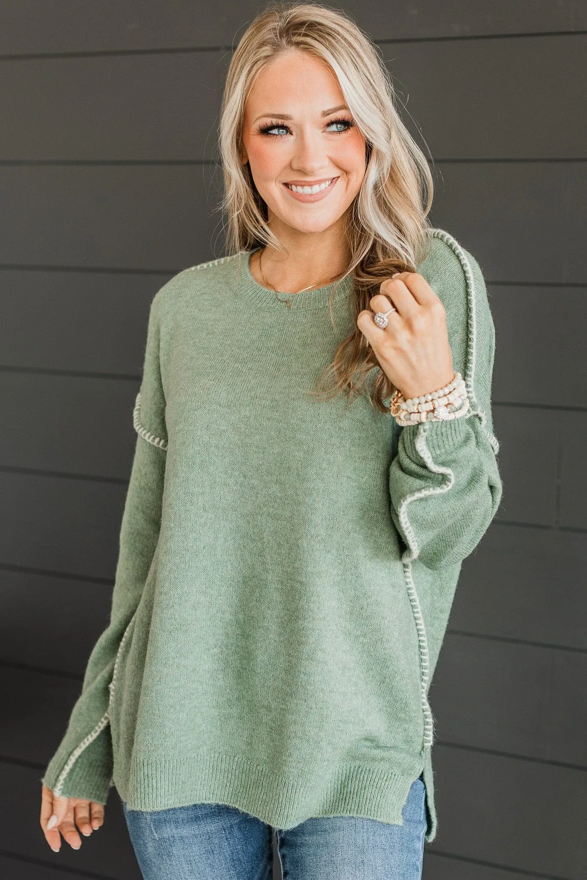 Can't Change My Mind Knit Sweater- Sage