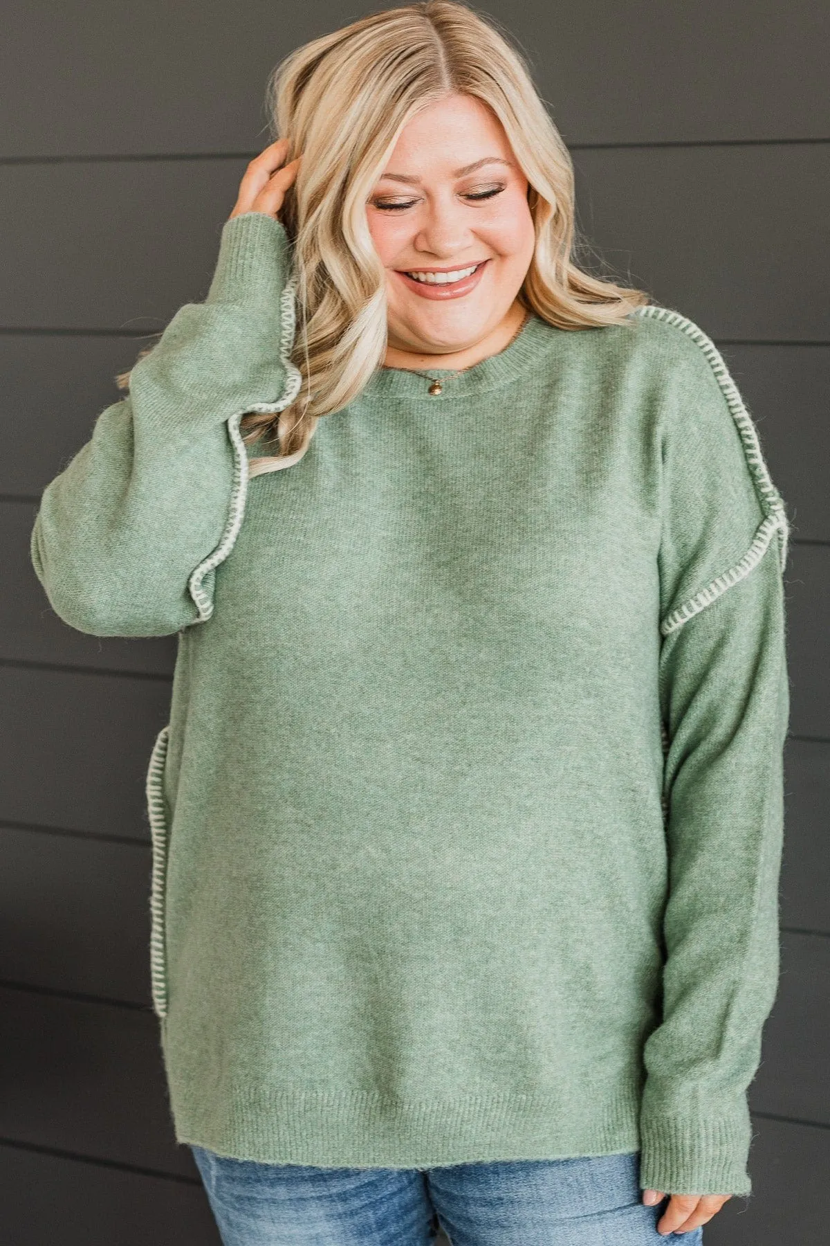 Can't Change My Mind Knit Sweater- Sage