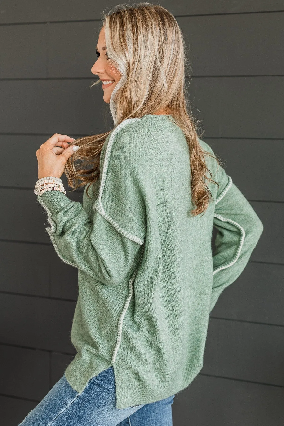 Can't Change My Mind Knit Sweater- Sage