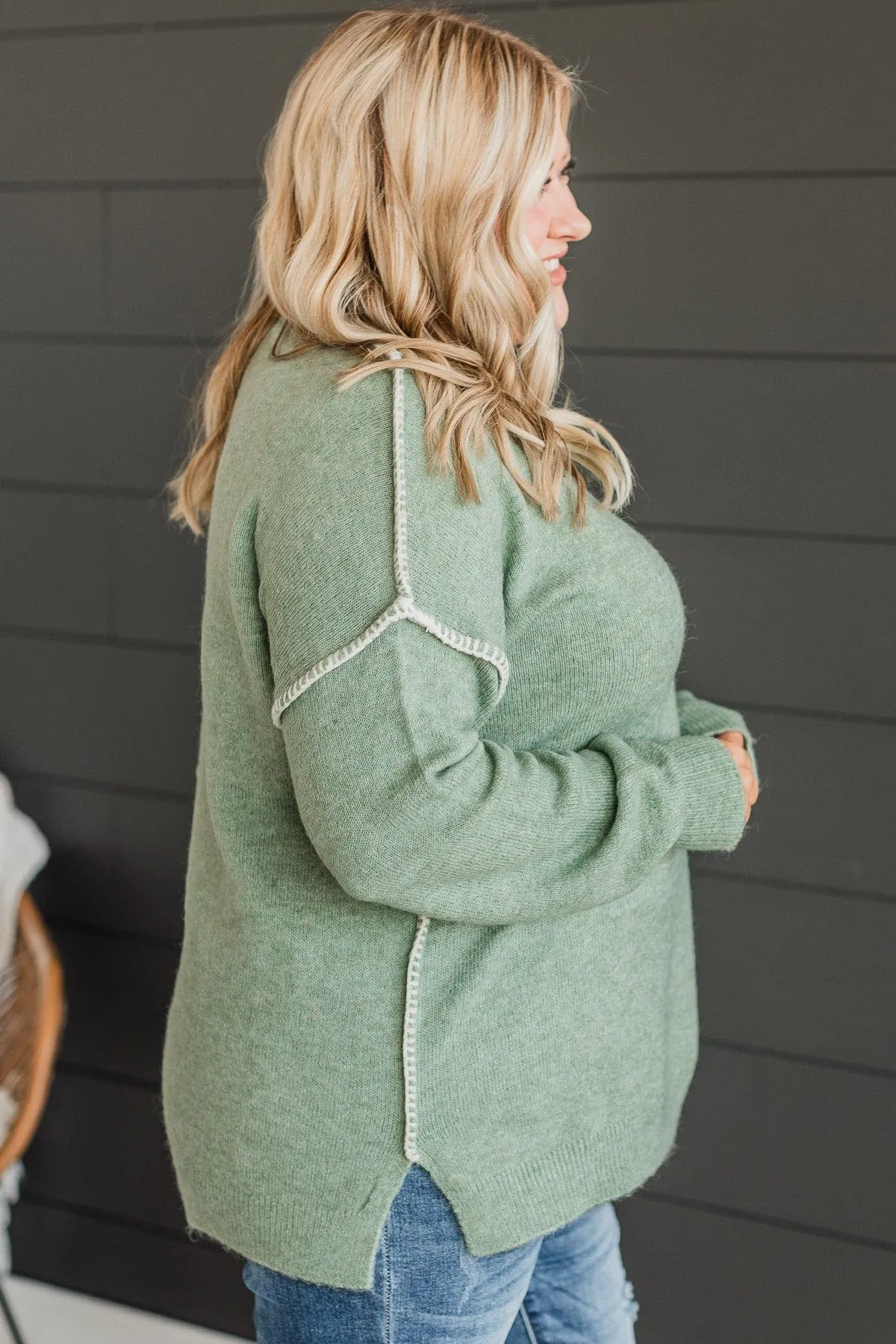 Can't Change My Mind Knit Sweater- Sage