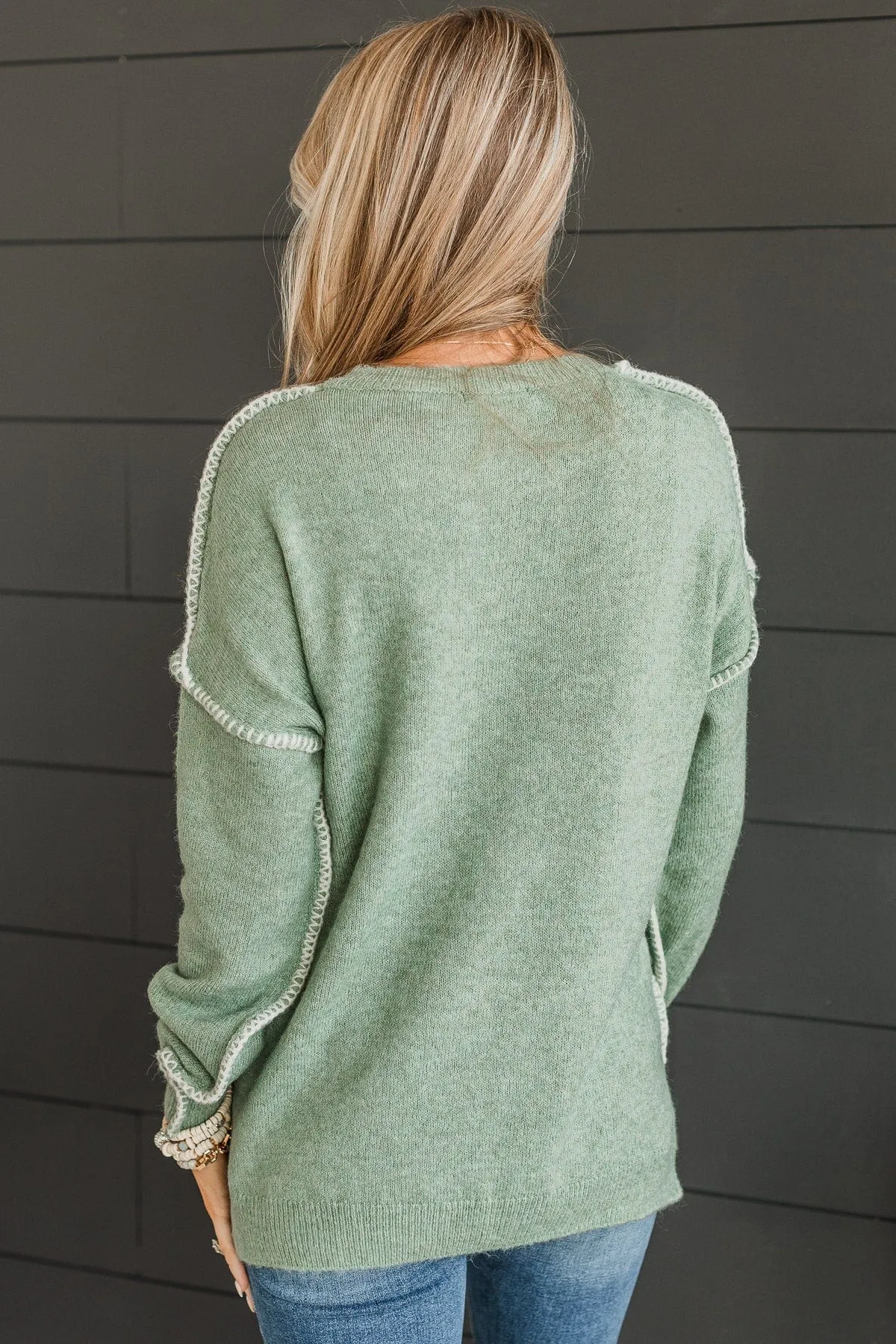 Can't Change My Mind Knit Sweater- Sage