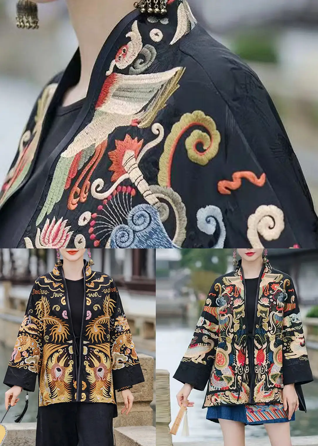 Chinese Style Yellow Embroidered Lace Up Silk Coats Spring QA1058