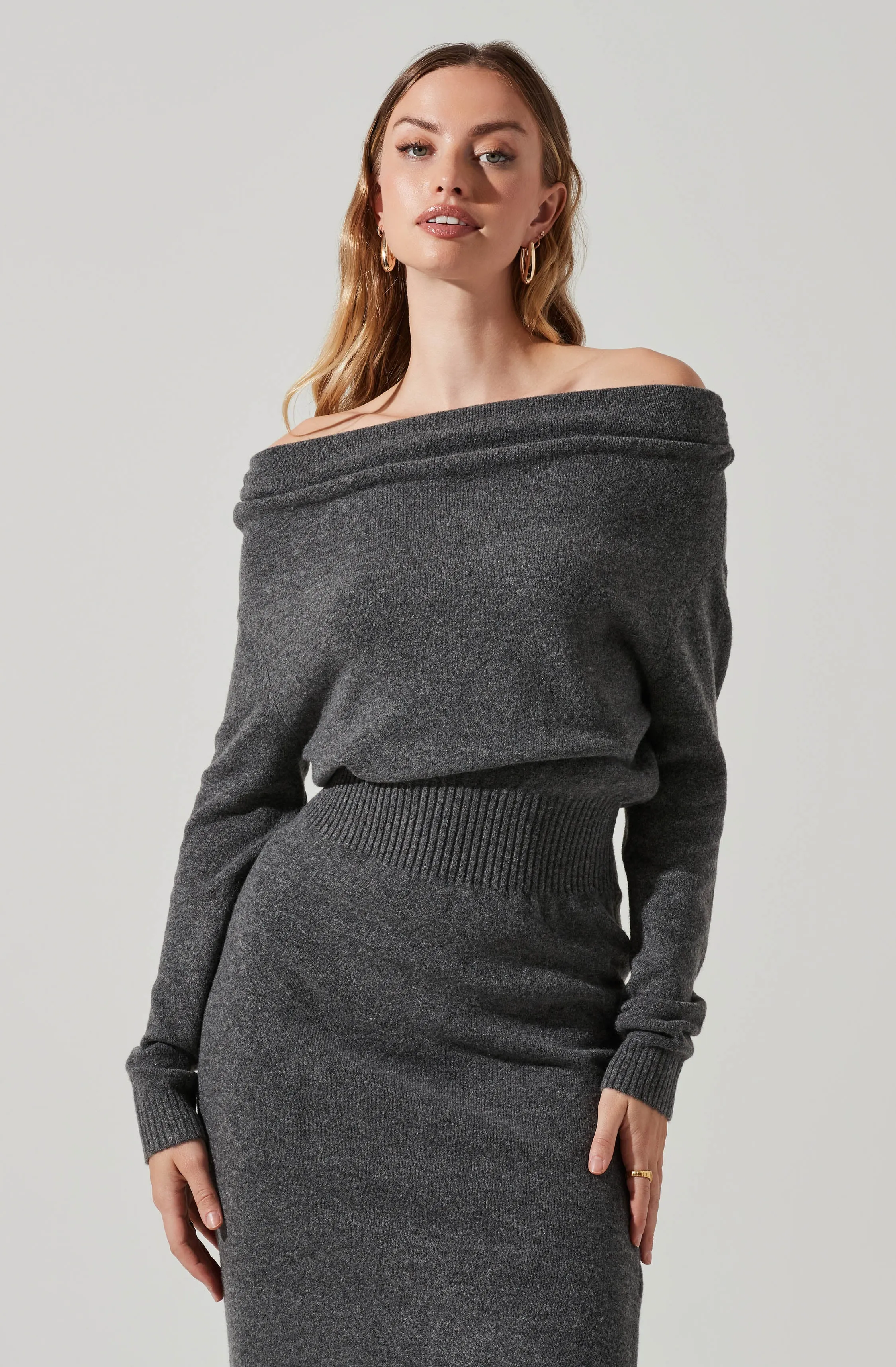 Cora Off Shoulder Midi Sweater Dress