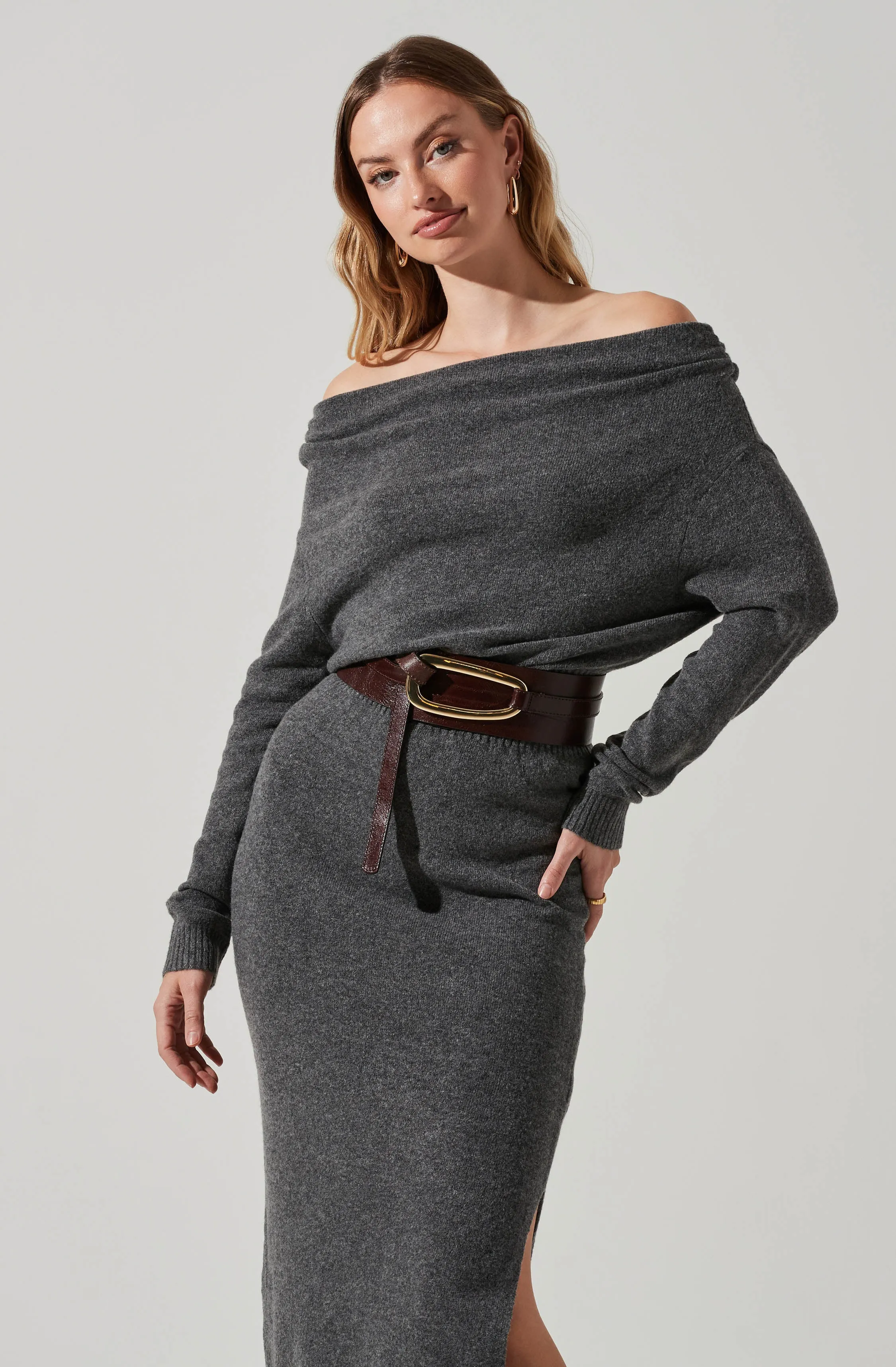 Cora Off Shoulder Midi Sweater Dress