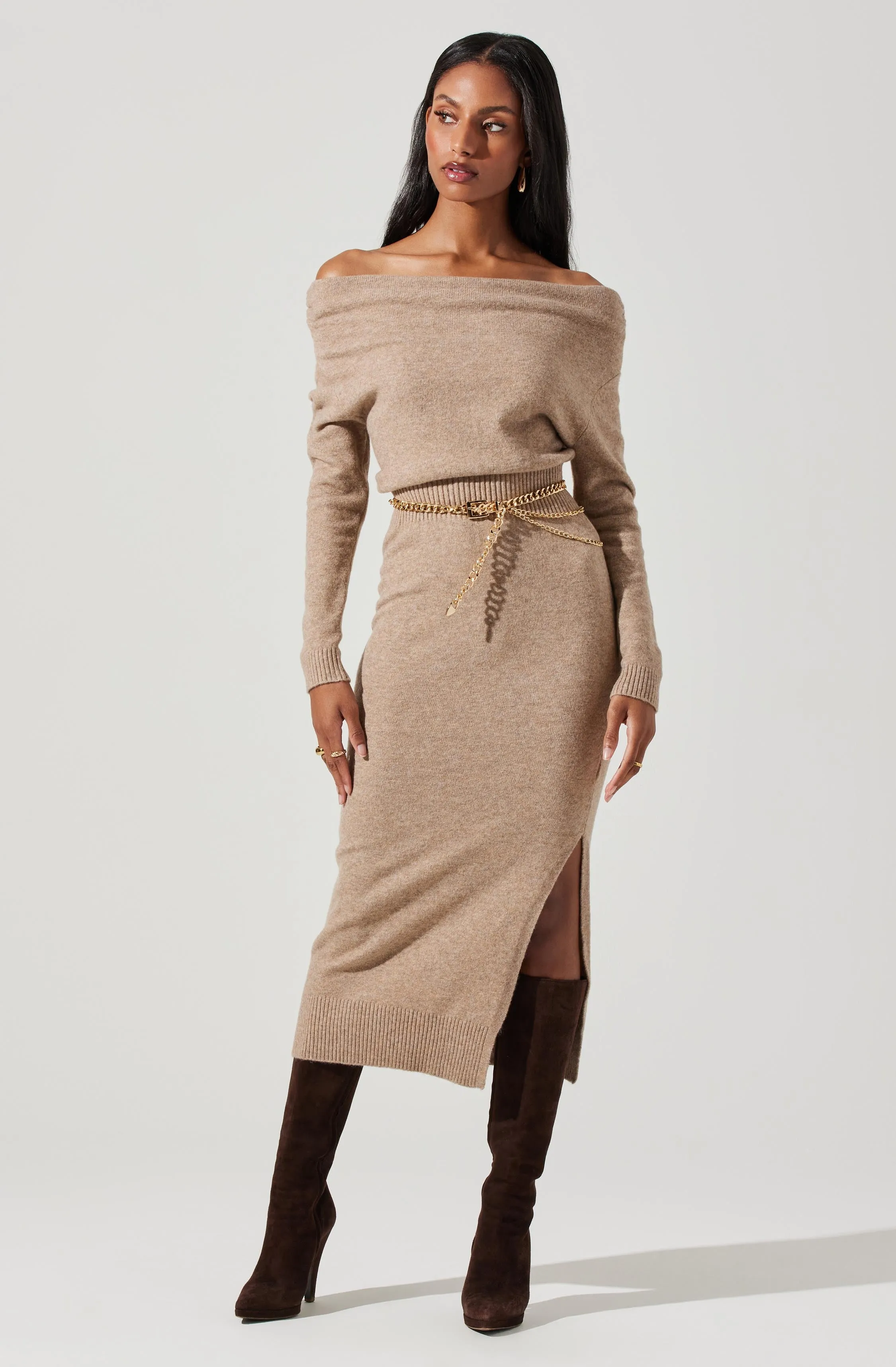 Cora Off Shoulder Midi Sweater Dress