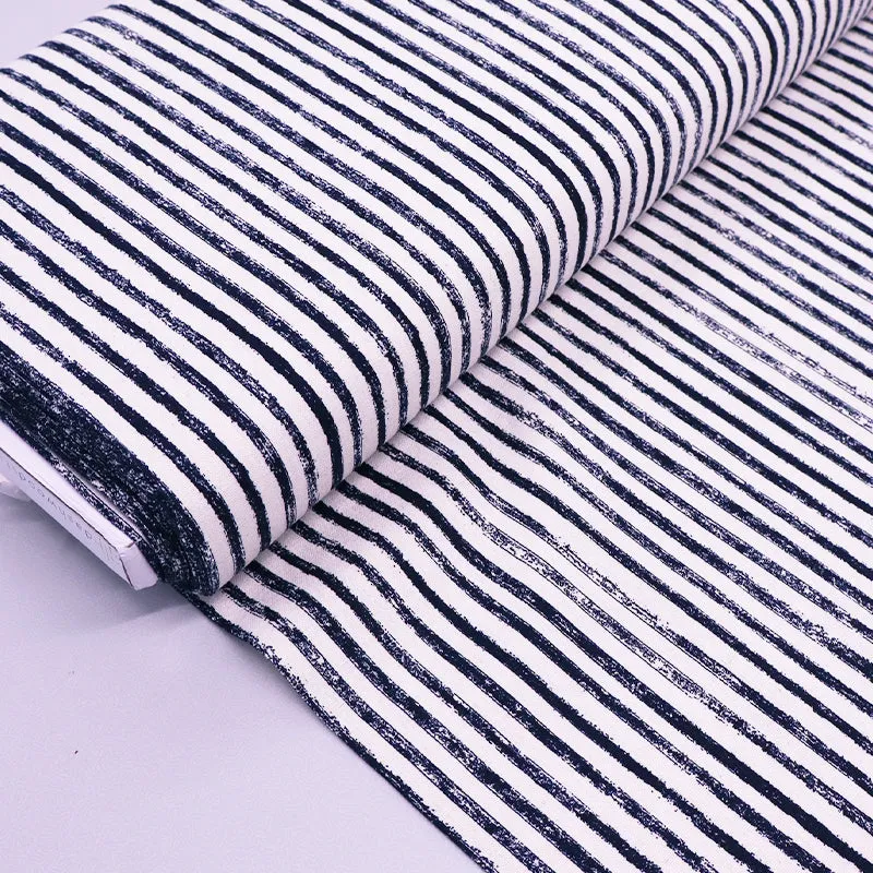 Cotton and Linen Mix - Indigo and Cream - Paint Stripe