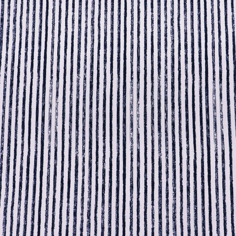 Cotton and Linen Mix - Indigo and Cream - Paint Stripe