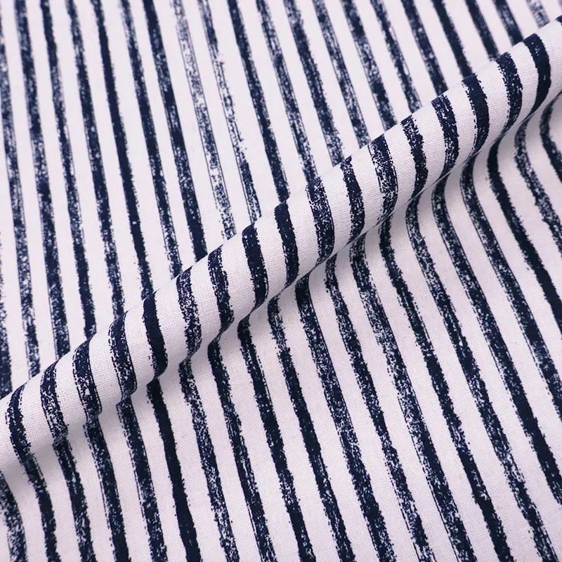 Cotton and Linen Mix - Indigo and Cream - Paint Stripe