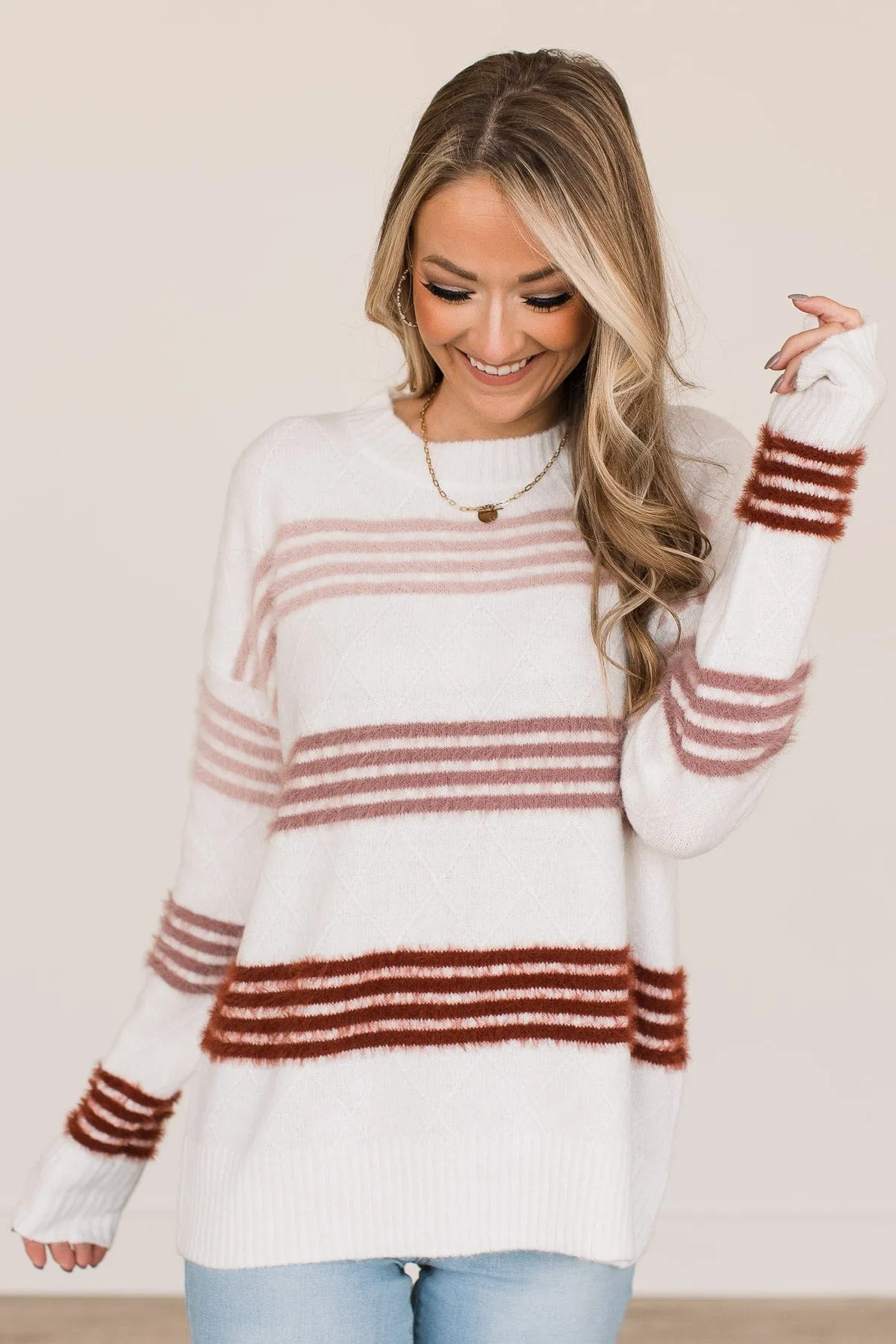 Count Me In Striped Knit Sweater- Ivory