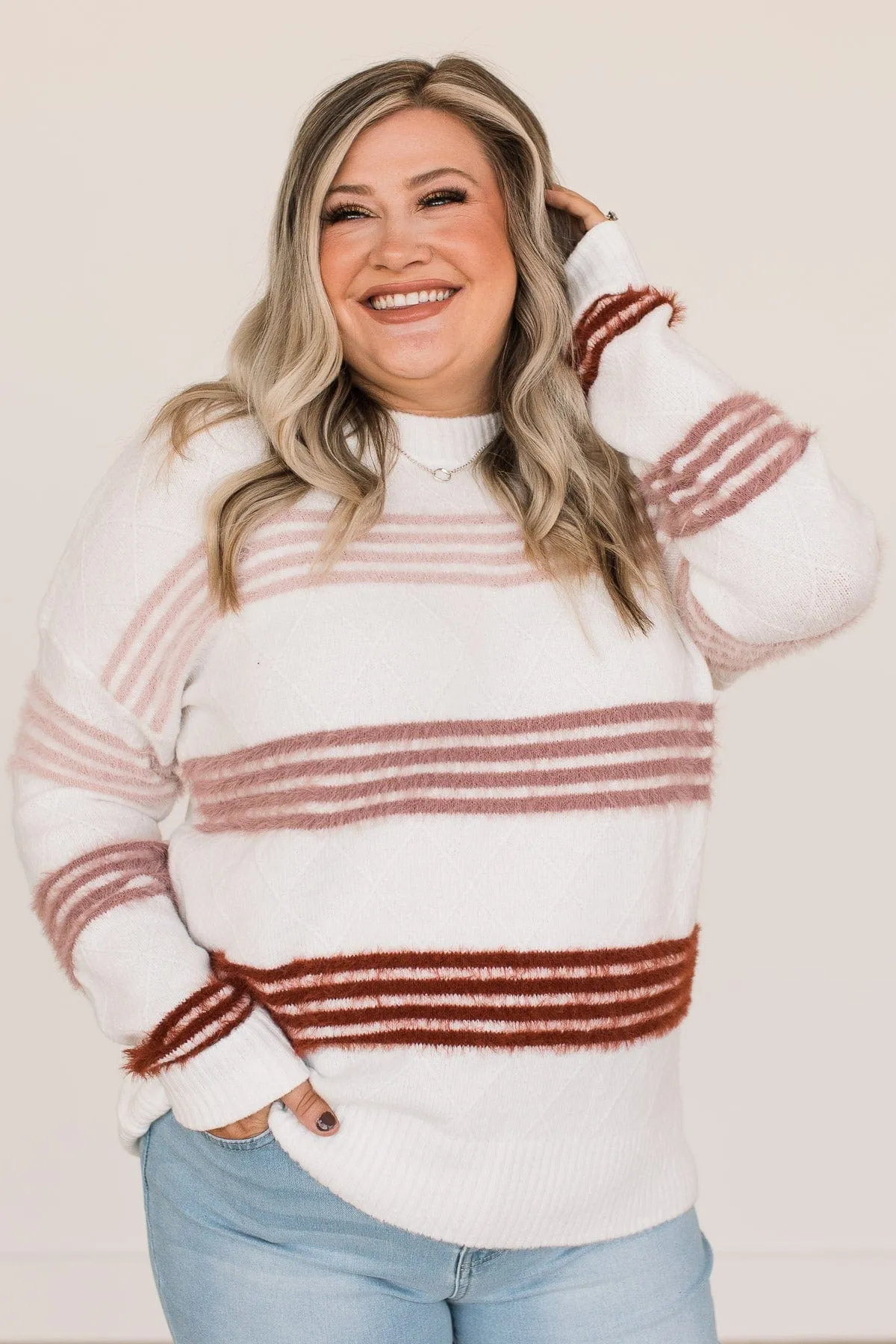 Count Me In Striped Knit Sweater- Ivory