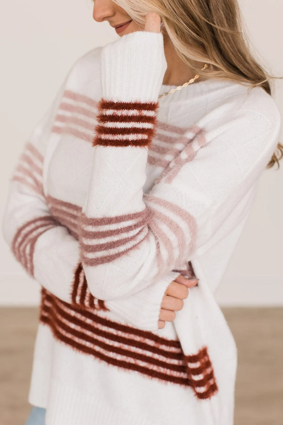 Count Me In Striped Knit Sweater- Ivory