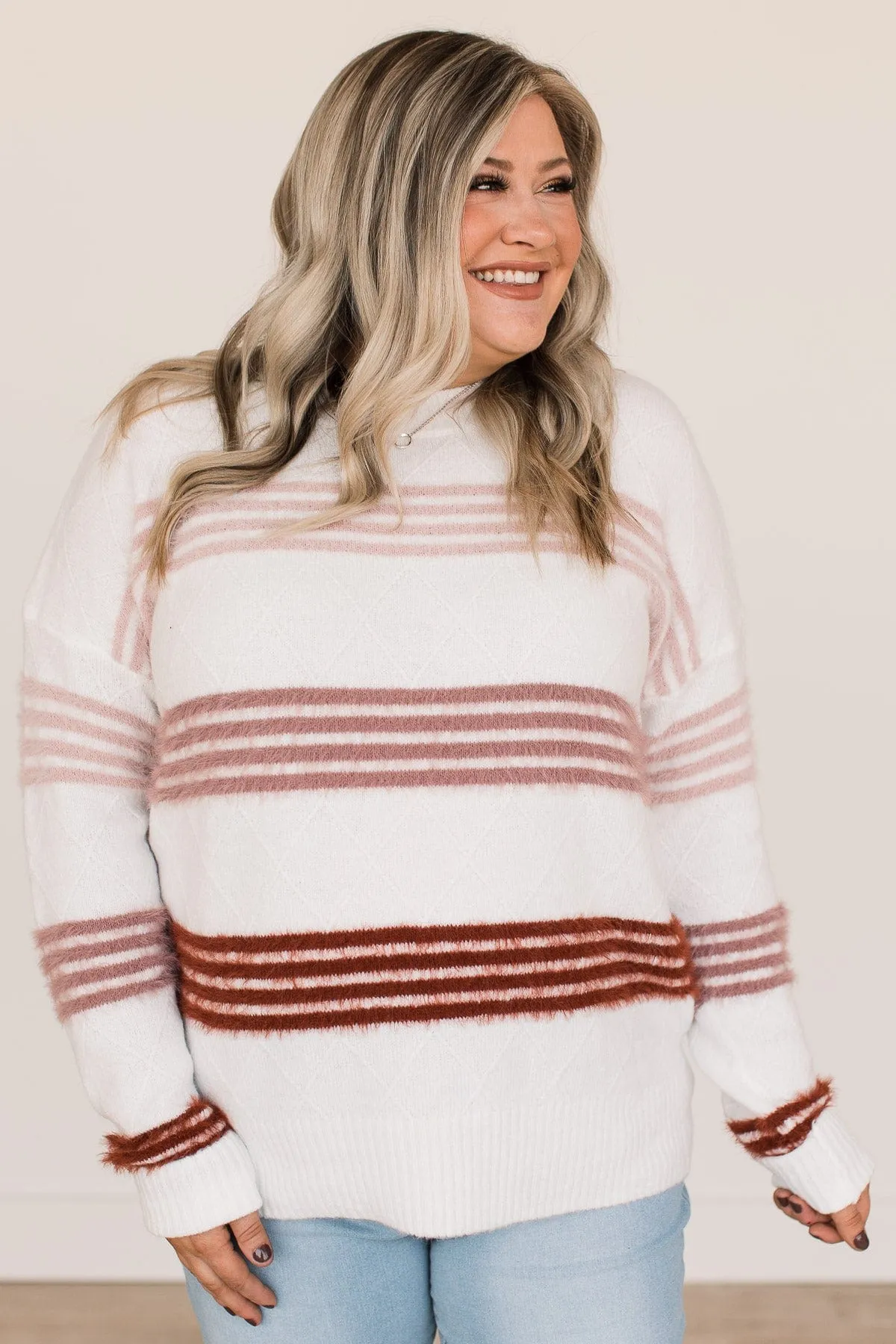 Count Me In Striped Knit Sweater- Ivory