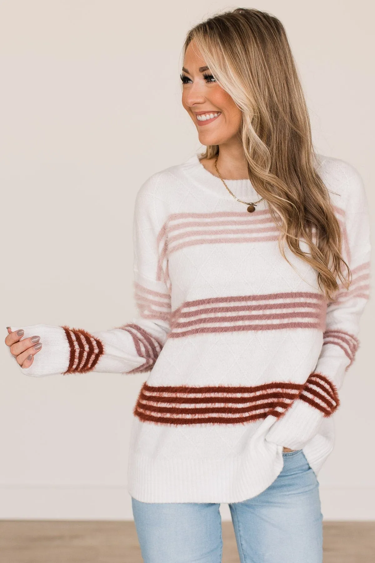 Count Me In Striped Knit Sweater- Ivory