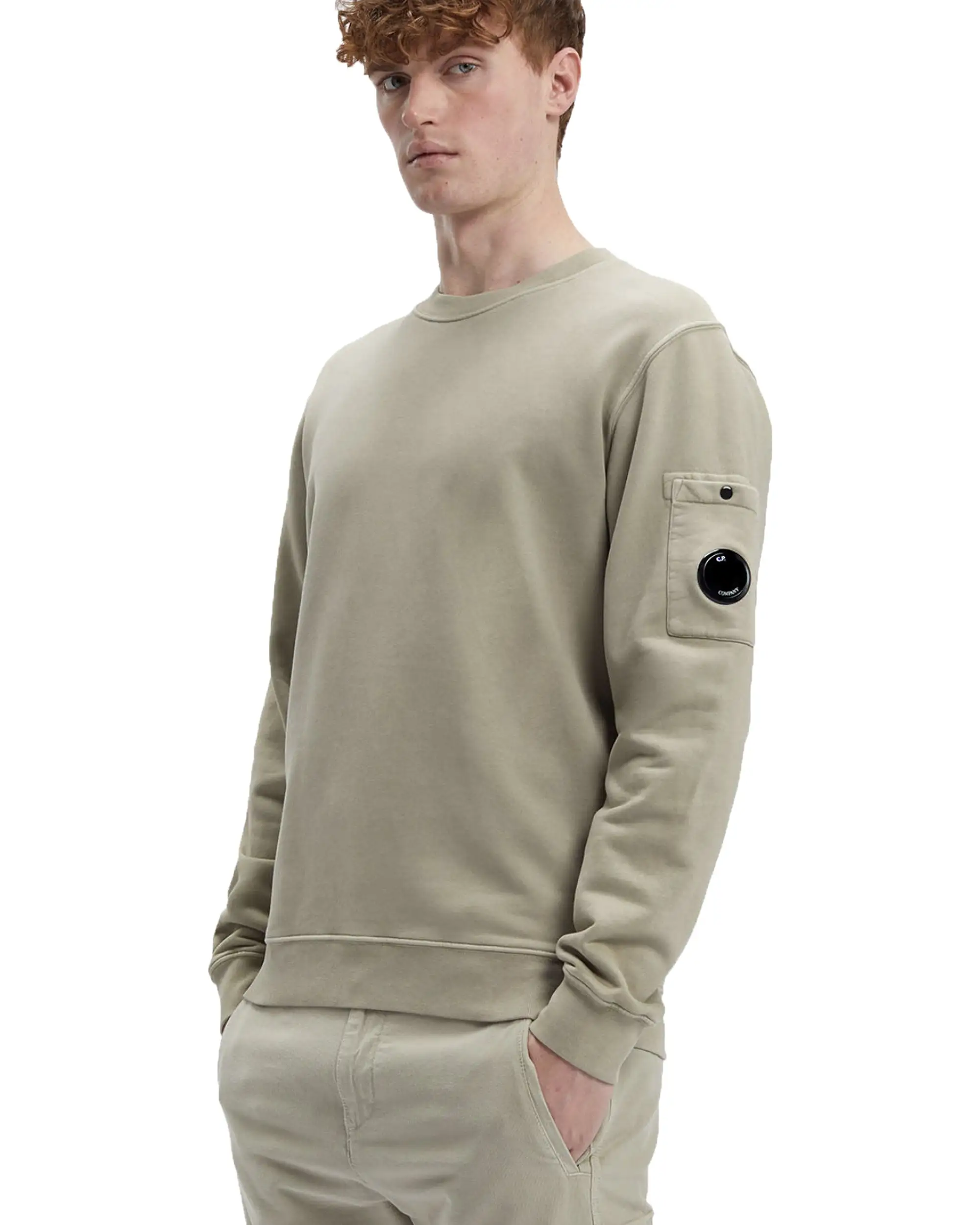 CP Company Brushed & Emerized Diagonal Fleece Lens Sweatshirt Silver Sage