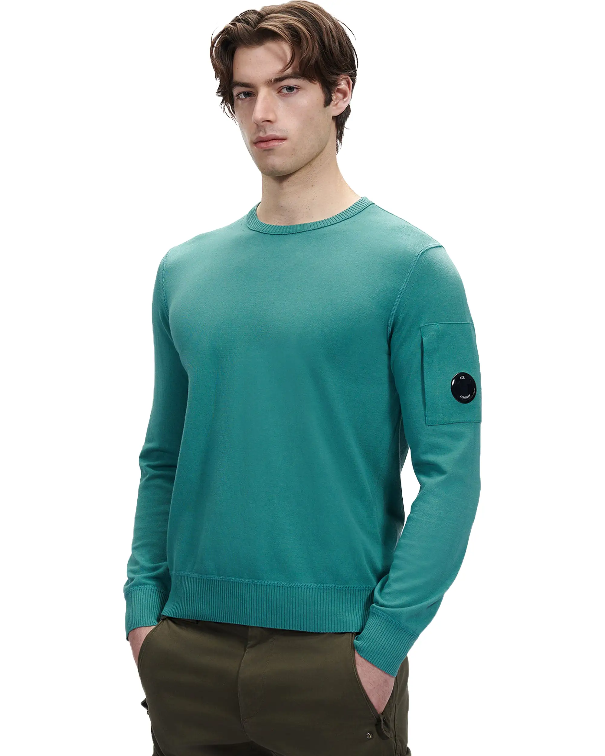 CP Company Cotton Crepe Crew Neck Knit Frosty Spruce